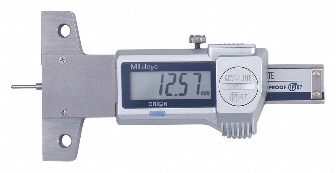 DIGITAL DEPTH GAGE, SPC OUTPUT, FLAT ANVIL, ADJUSTABLE ROD, 2 3/8 IN, HADRENED STEEL