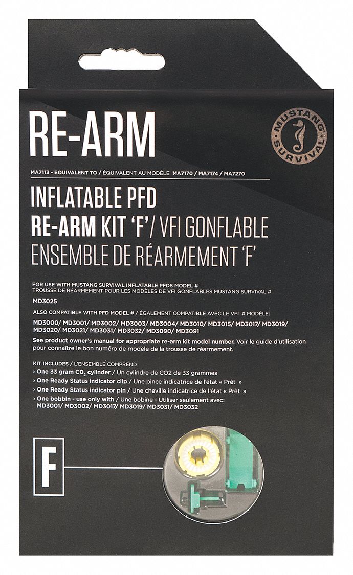 INFLATABLE PFD RE-ARM KIT 'F', AUTO/MANUAL, CYLINDER 33 G, 9.5 X 5.5 X 1.5 IN