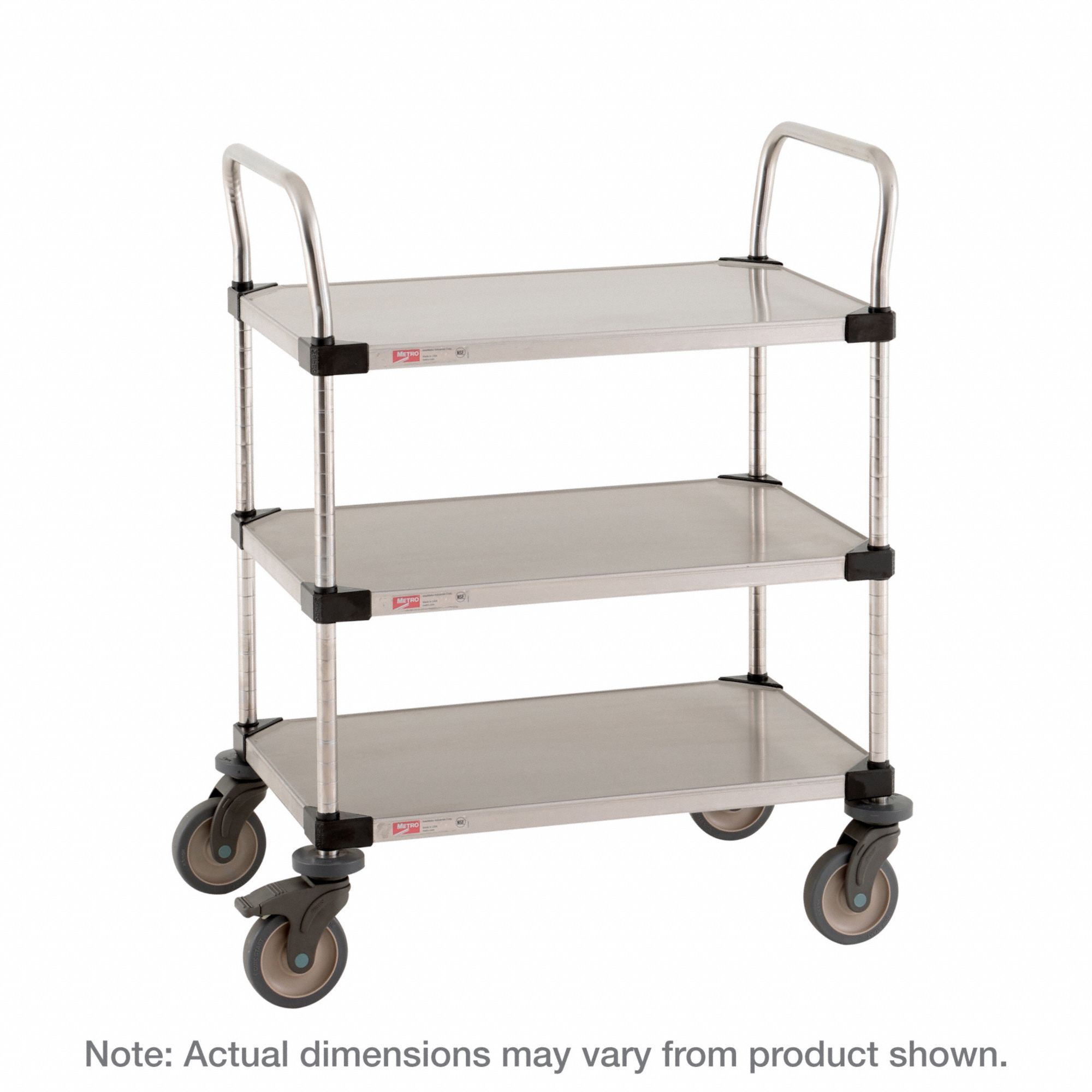 Laboratory Utility Cart: 38 in Overall Lg, 26 1/4 in Overall Wd, 39 1/2 in Overall Ht, 3 Shelves