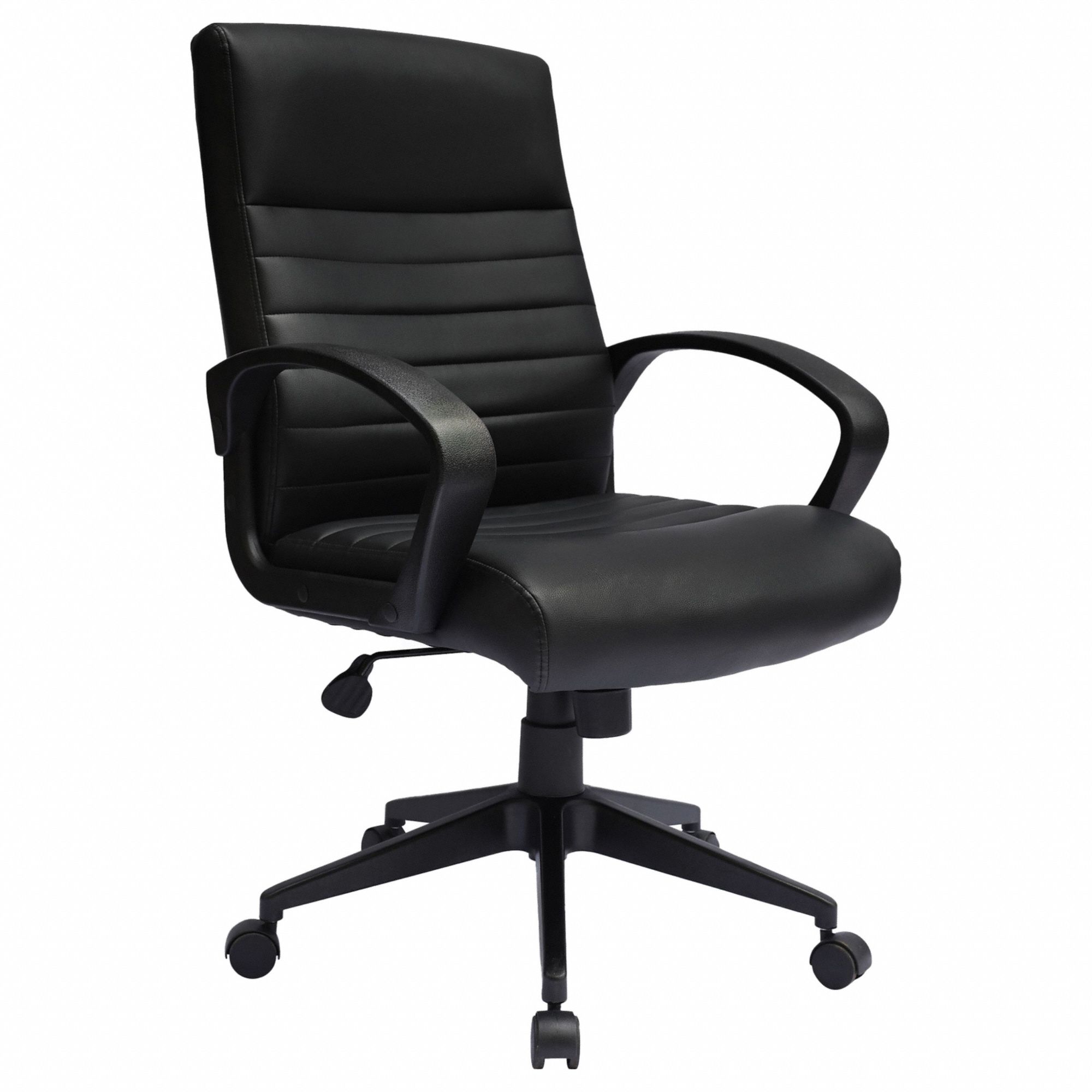 Office Chair: Black, Vinyl Material, 25 in Back Ht, 19 in Seat Wd, 18 1/2 in Seat Dp