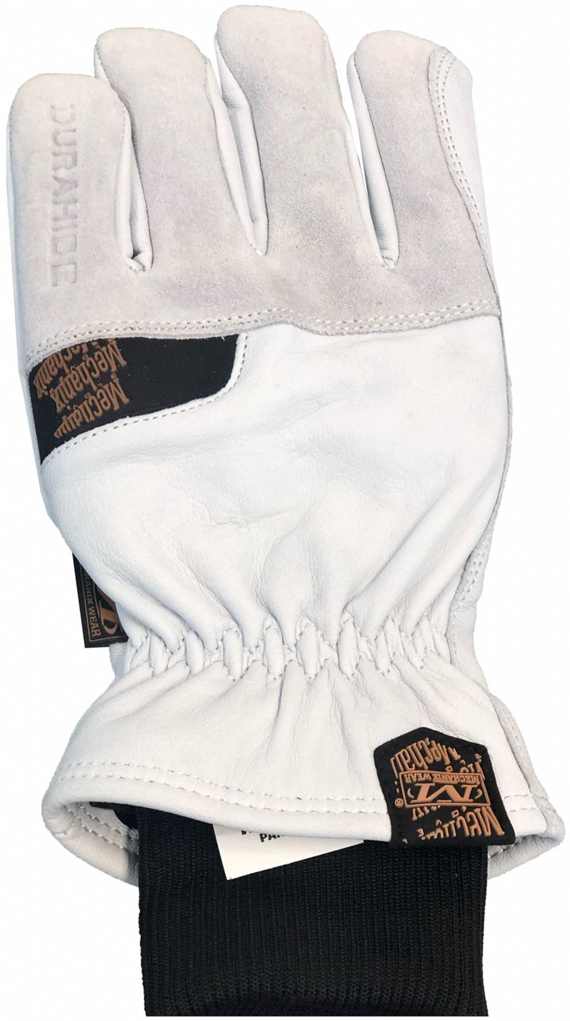 DRIVERS GLOVES, TUBULAR KNIT CUFF, M, WHT/BLK, WATER-RESISTANT GOAT CRUST BACK