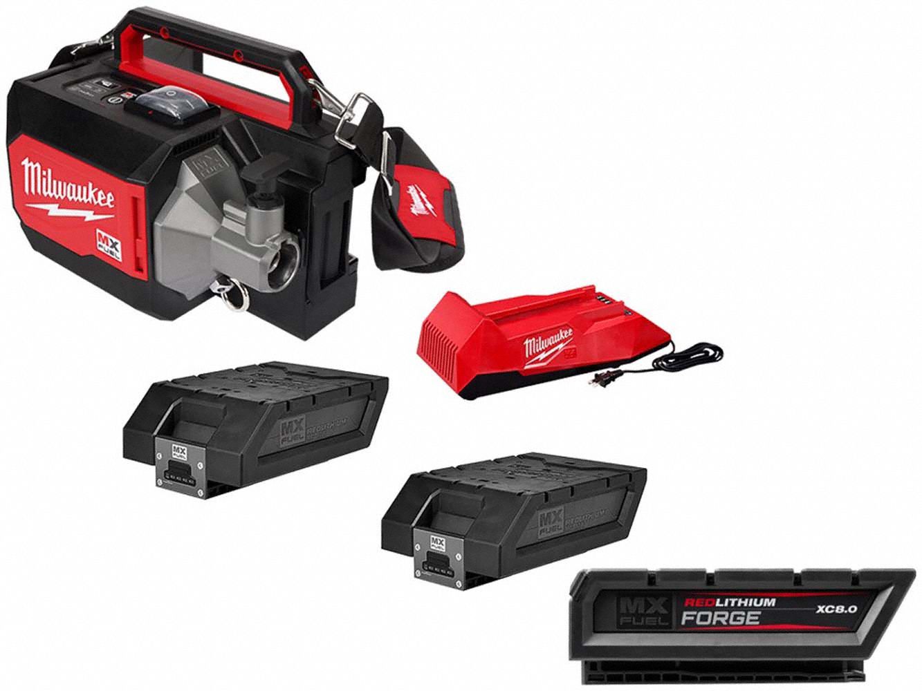 Concrete Vibrator Kit and Battery: Handheld, 72V DC, 21 ft Lg, 2 1/2 in Dia