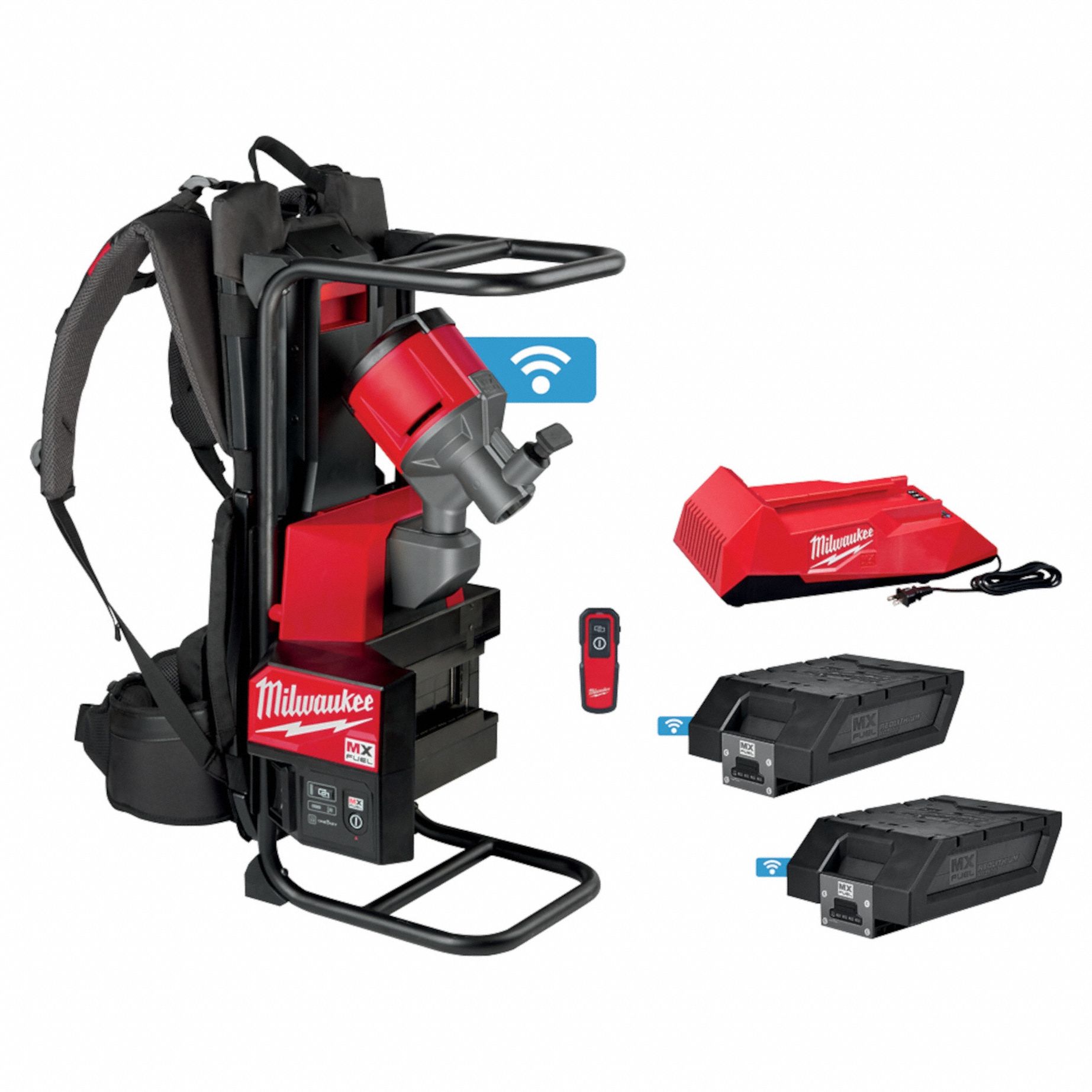 Concrete Vibrator: Backpack, 72V DC, 21 ft Lg, 2 1/2 in Dia, 2 1/2 in Radius, 6.0 Ah