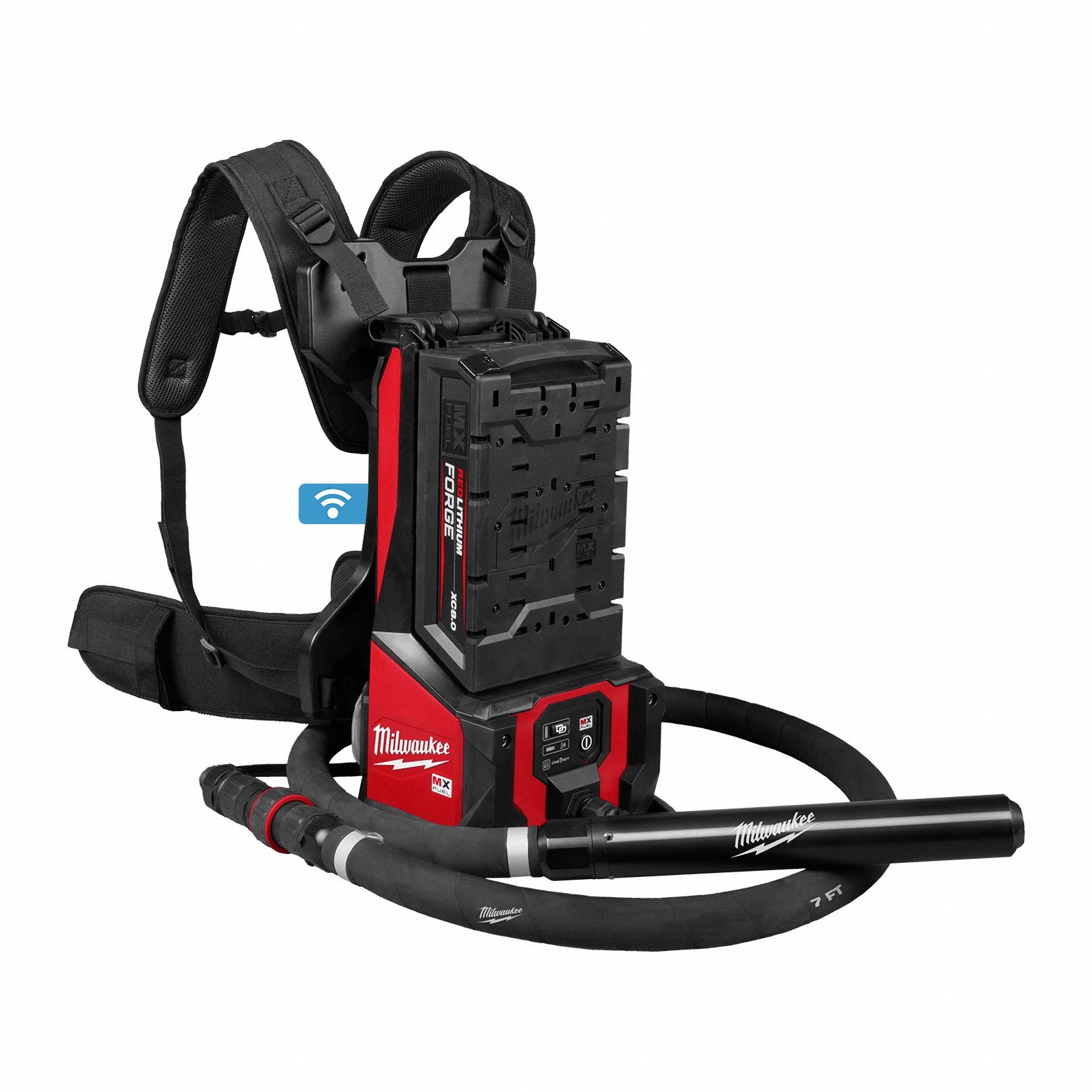 Concrete Vibrator: Backpack, 72V DC, 7 ft Lg, 1 3/4 in Dia, 9 7/10 in Radius