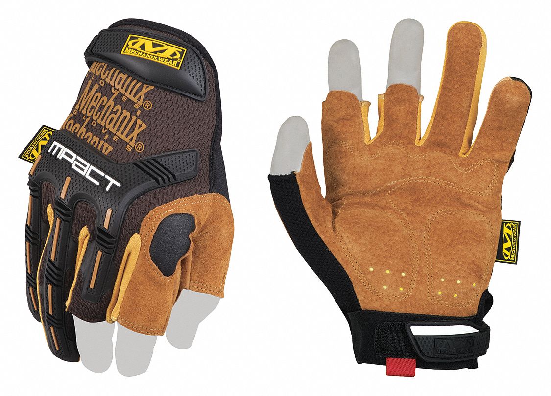 DURAHIDE M-PACT FRAMER GLOVES, L (10), PARTIAL FINGER, PIGSKIN, TPR, BROWN