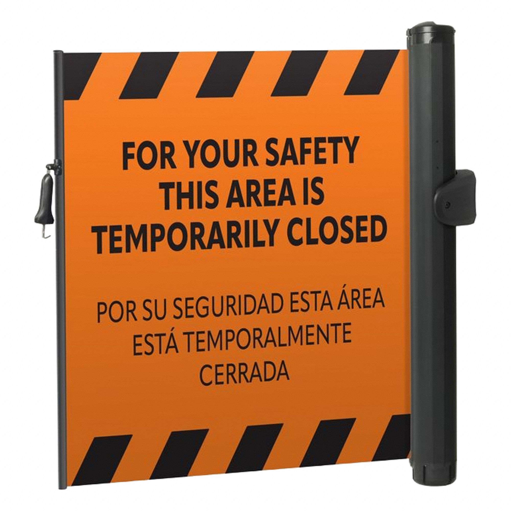 MODUS Mounted Barrier: Fixed Mount, 11 1/2 ft Belt Lg, Restricted Access Messaging, Orange (MPN ZP+MPP-O-IH). Key specifications — Message Color: Black; Frame Color: Black; Brand: MODUS; Belt Color: Orange.