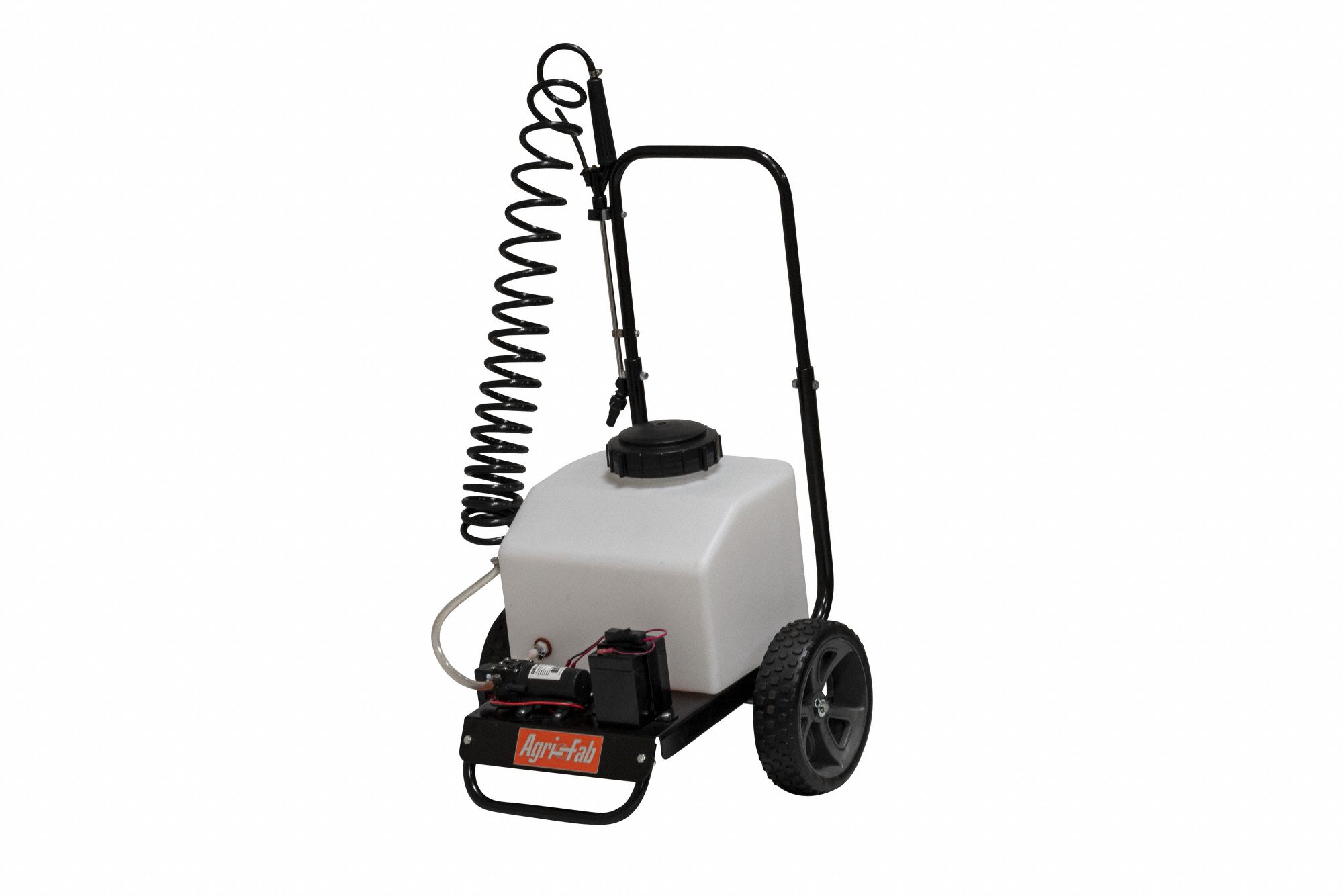 AGRI-FAB Push Sprayer: Spot, 6 gal Tank, Poly Tank, 20 ft Max Spray Distance, 40 psi, 10-20 ft (MPN 45-0595). Key specifications — Brand: AGRI-FAB; Chemical Compatibility: Fungicide; Tank Material: Poly.