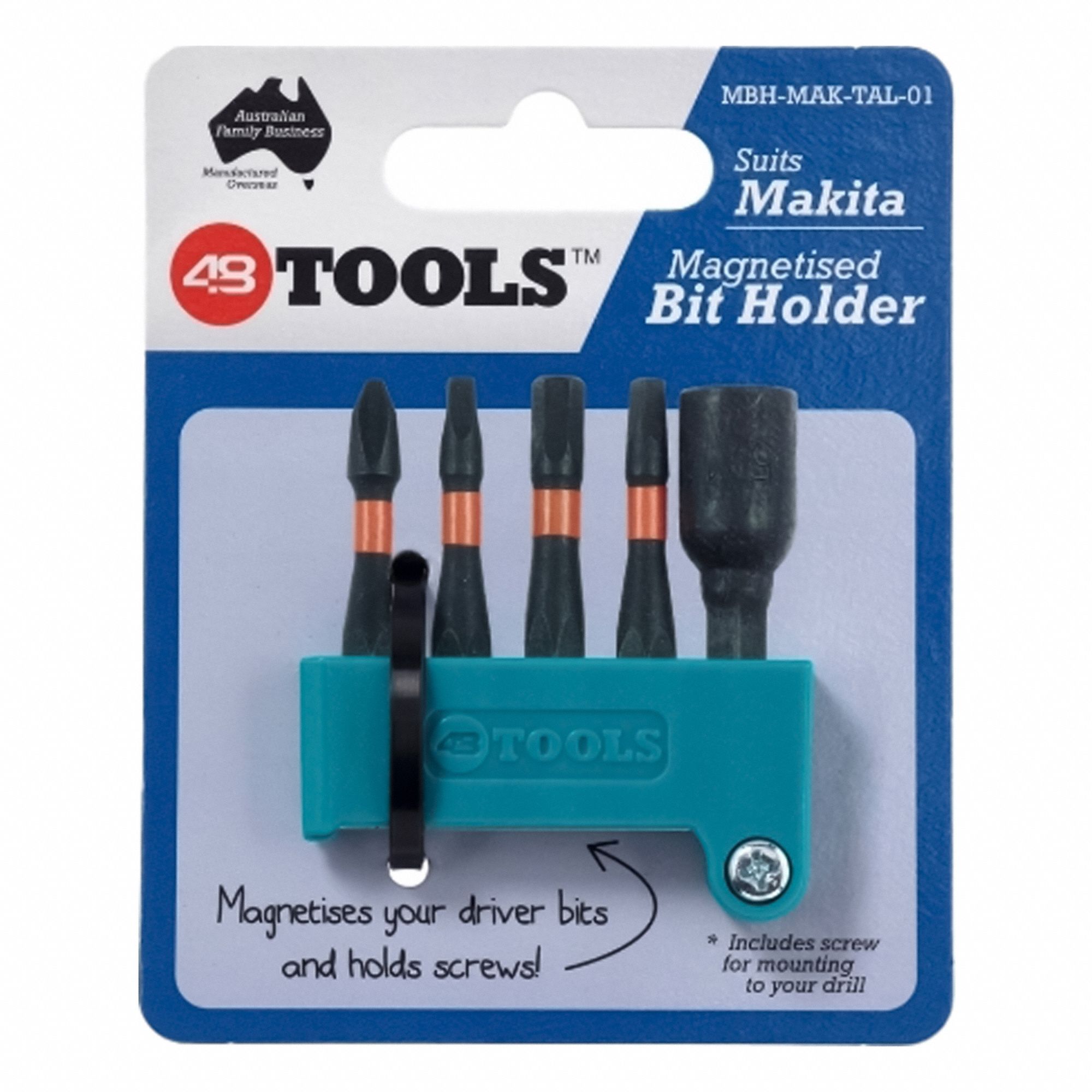 Bit Holder: Bit Holder, Makita Power Tools, Makita, 3/8 in Overall Ht, 2 in Overall Lg