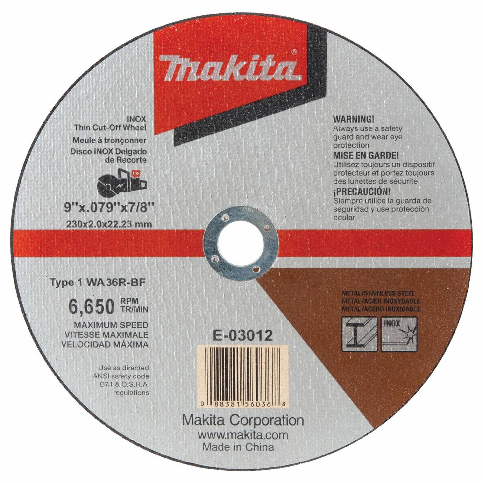 Cut-Off Wheel, 36 Grit, 9"x0.079"x7/8"