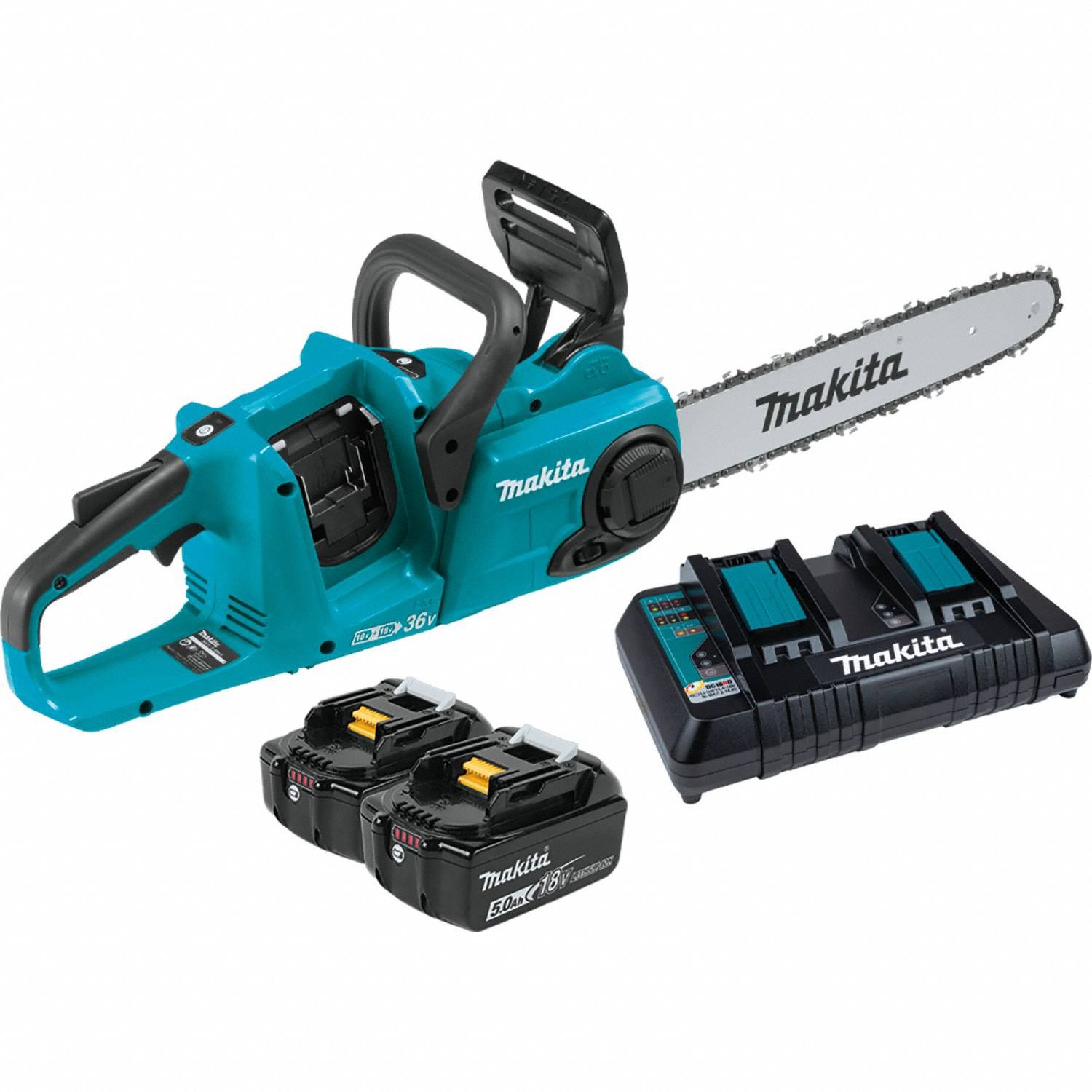 Battery-Powered Chainsaw Kit: 14 in Bar Lg, Rear Handle, Adj/Auto Chain Oiler, 18 V, 32 cc