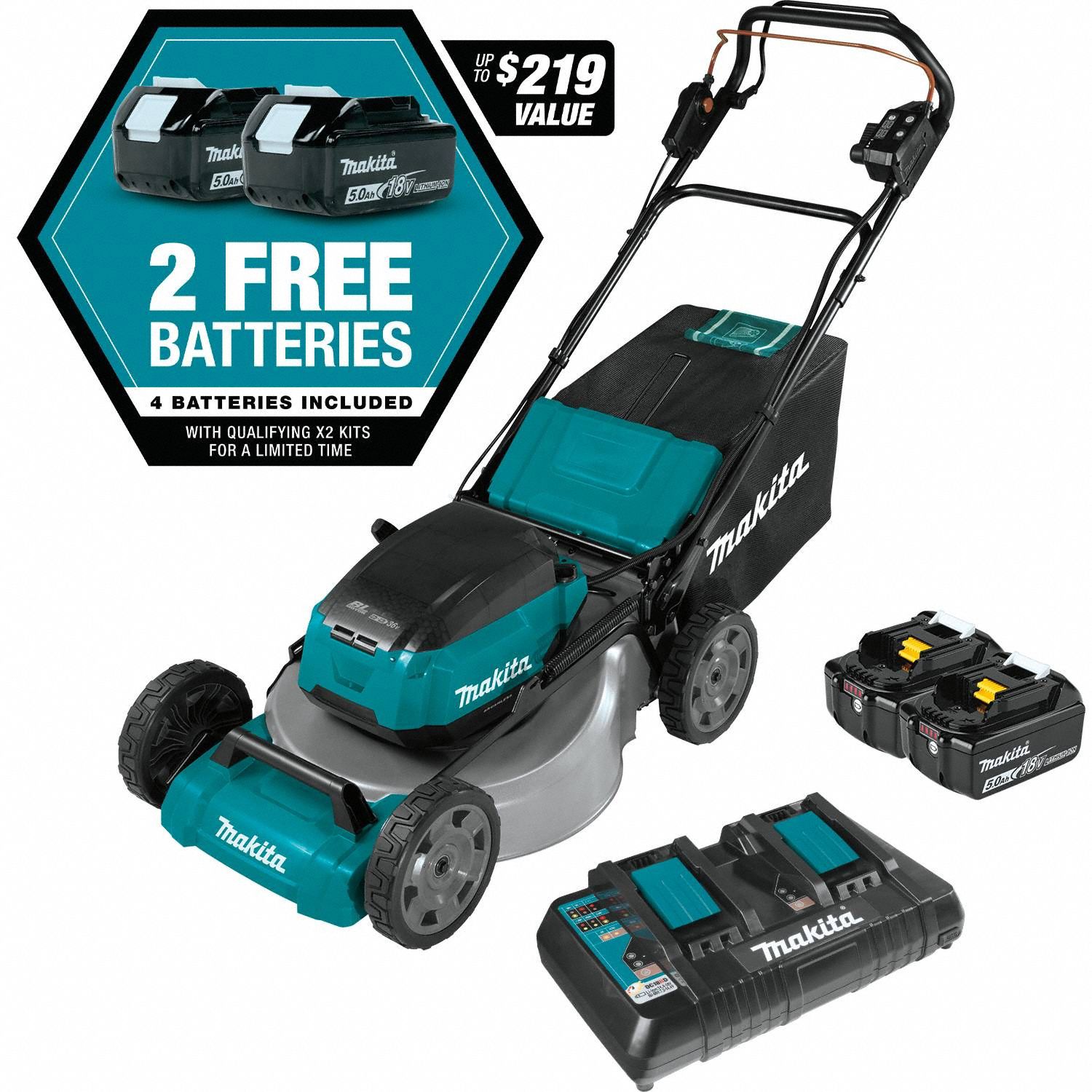Battery-Powered Lawn Mower Kit: Self-Propelled, 21 in Cutting Wd, Variable Speed Settings