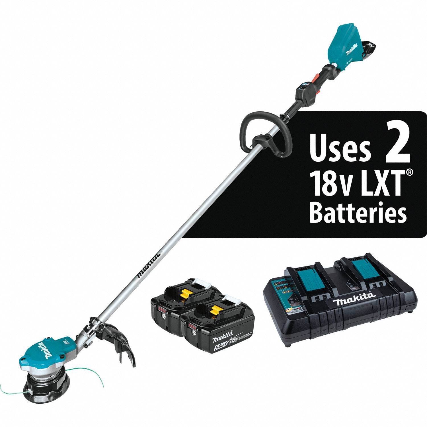 Battery-Powered String Trimmer Kit: 15 in Cutting Wd, Straight Shaft, 69 1/4 in Shaft Lg
