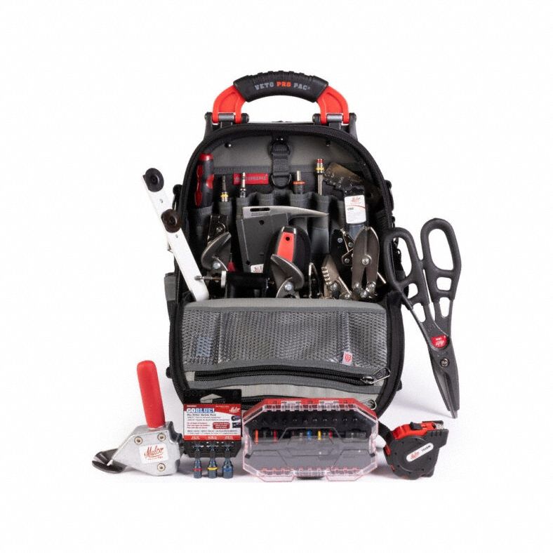 HVAC Tool Kit: 24 Total Pcs, Tool Backpack, 1/4 in to 9/16 in For Fastener Sizes