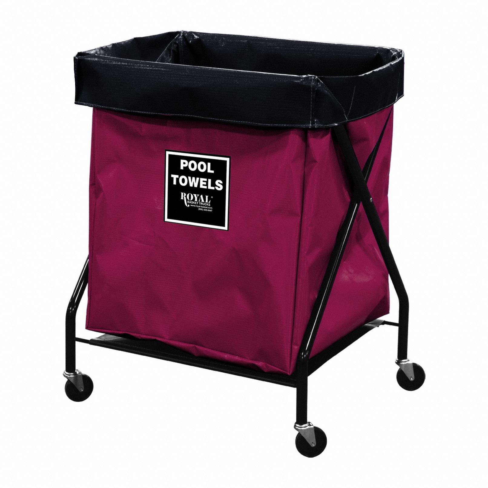 X-Frame Hamper: Vinyl Liner, Maroon, (4) Swivel, 7.6 cu ft Total Volume, Steel
