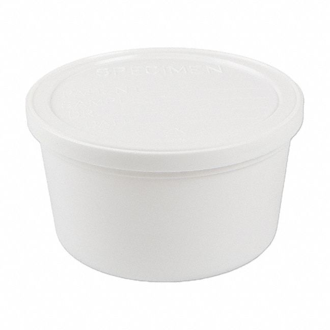 Specimen Container: 8.1 fl oz Capacity - oz, 240 mL Capacity - mL, White