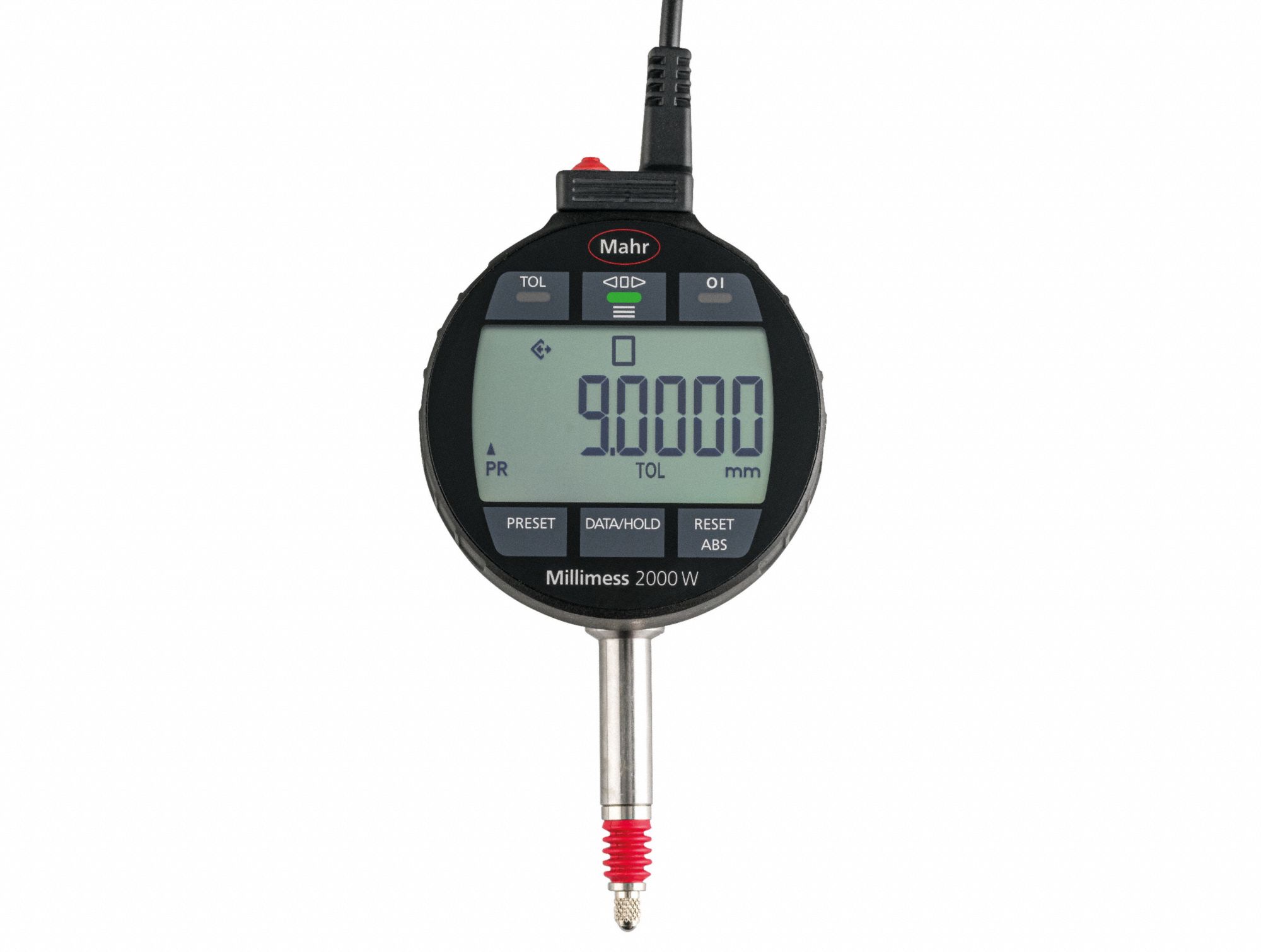 MILLIMAR Digital comparator2000 W: 0.0000390625 in to 0.04 in /0.001 mm to 1 mm, Inch/Metric, IP64. Key specifications — attr1184065: MILLIMAR; attr1184072: + - 0.0007mm over 1mm range; attr1184077: Cable; attr1184084: 58.4 mm.