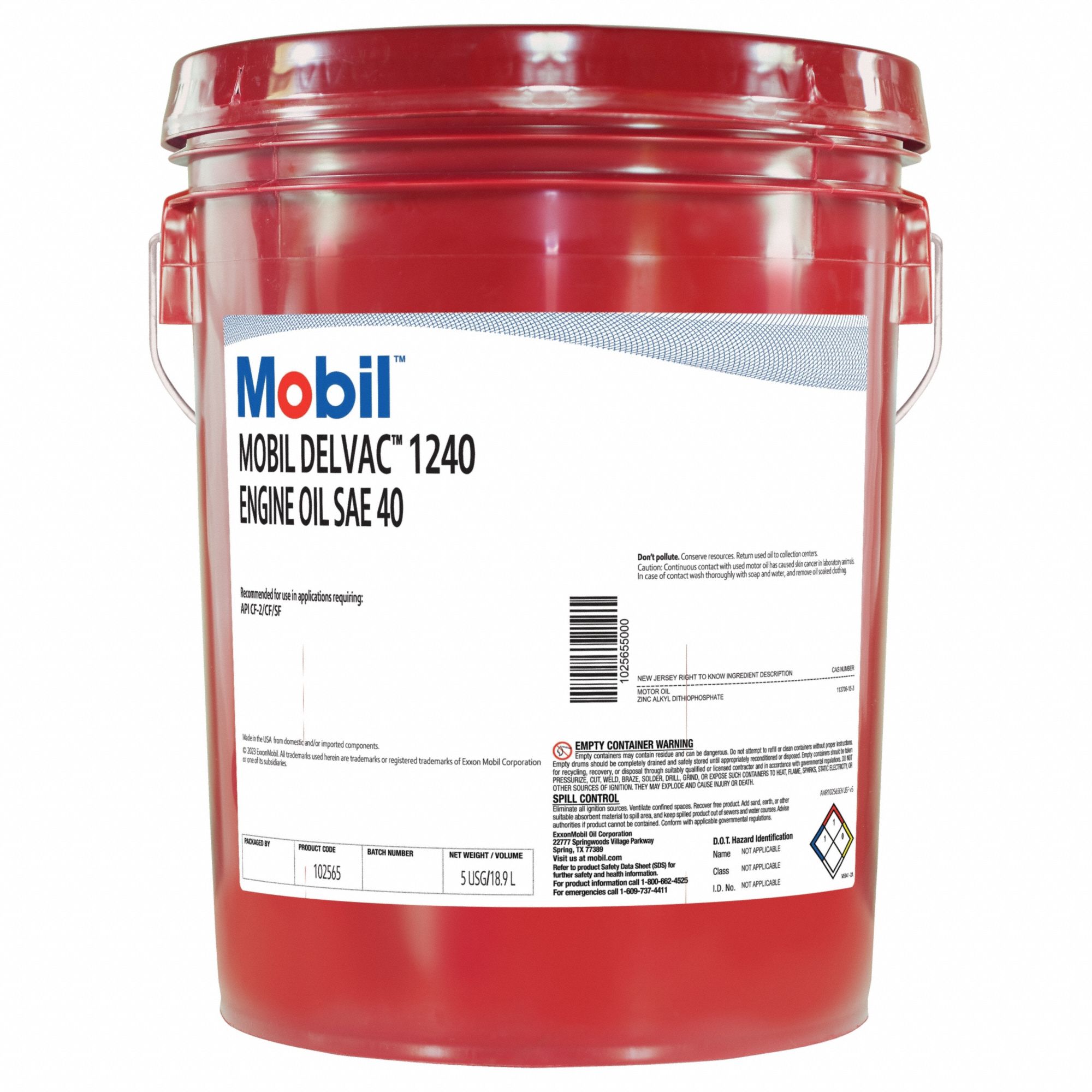 Motor Oil: Conventional, Biodegradable, 5 gal Size, Pail, 40, Mobil Delvac 1240