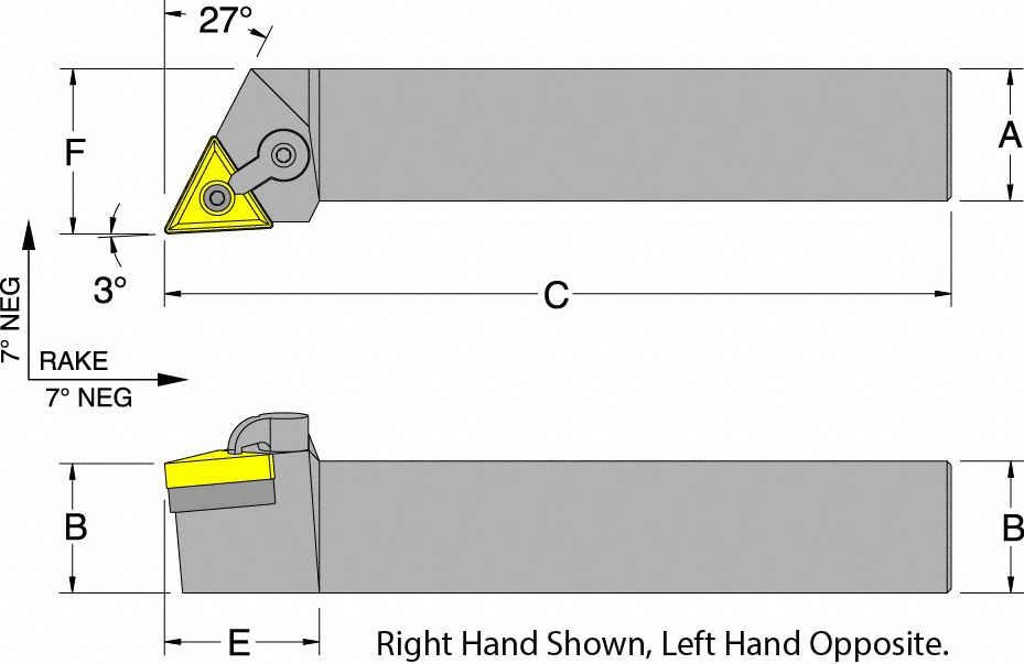 Indexable Turning Toolholder: MTJN Toolholder, TNM. Insert, Triangle, 4 in Overall Lg