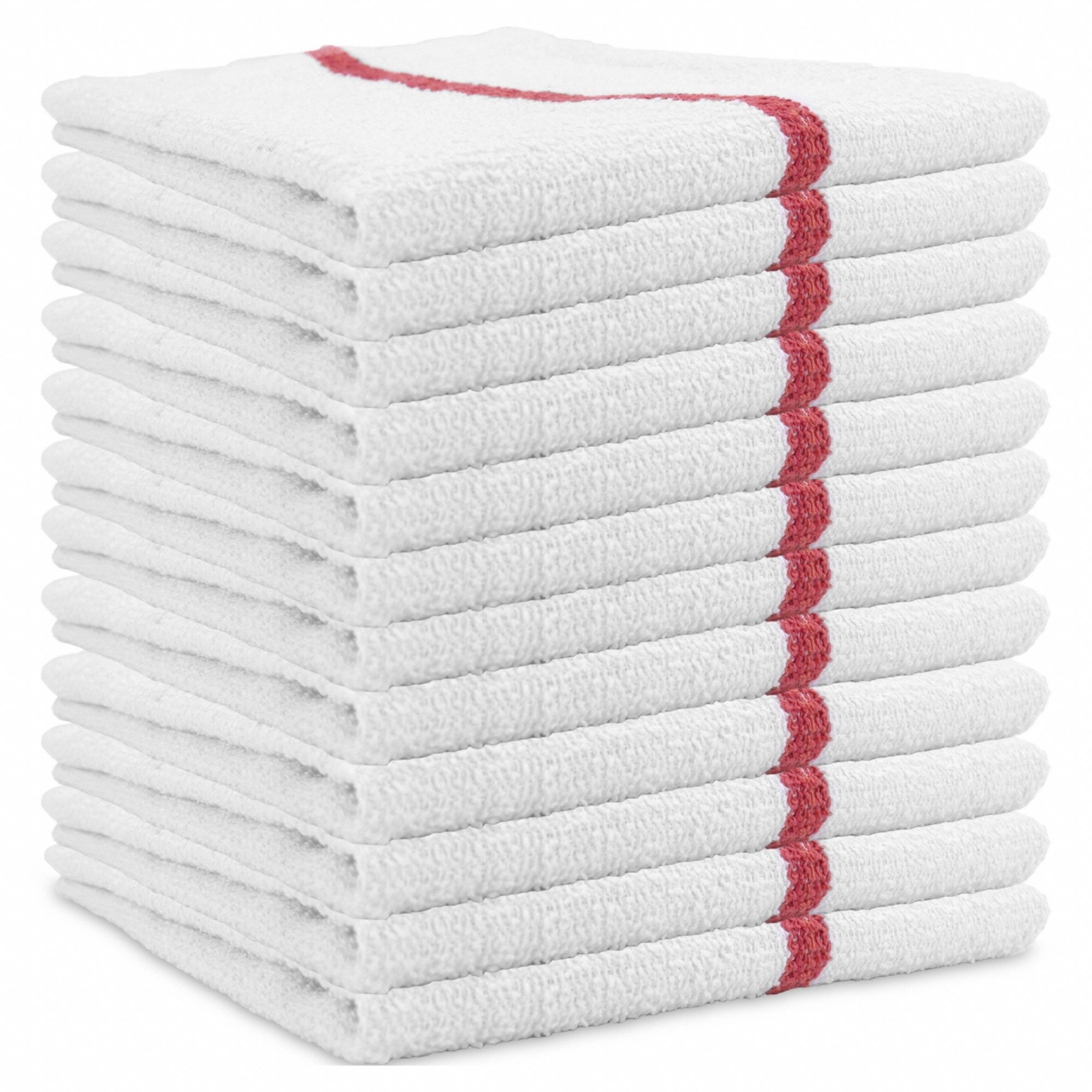 Bar Towel: Red, Striped, Cotton, 19 in Overall Lg, 16 in Overall Wd