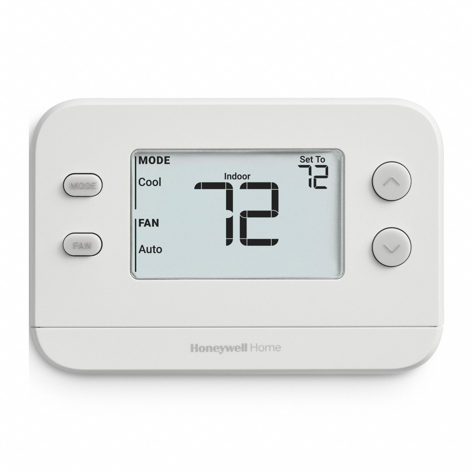 RESIDEO Low Voltage Non-Programmable Digital Thermostat: Heat and Cool, Auto and Manual, Horizontal (MPN TH1110U4000/U). Key specifications — Application: Heat and Cool; Stages: 1 Heat /1 Cool Conventional Systems; 1 Heat /1 Cool Heat Pump Systems; Programming Capability: Not Programmable; Shape: Rectangle; Terminal Designations: S; Temperature Control Range: 32° to 90°F (Heat); Changeover Type: Automatic and Manual.