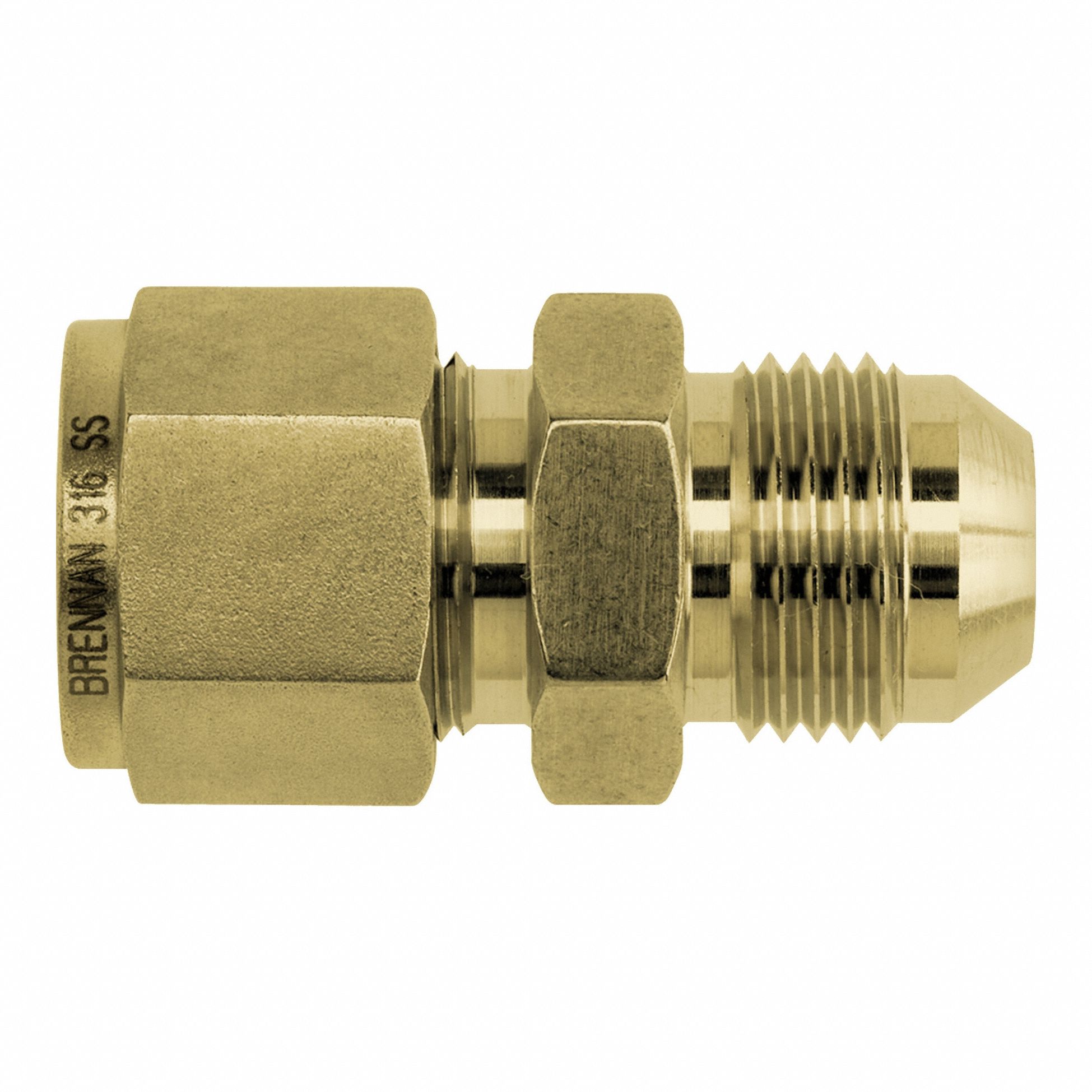 Compression Fitting Union: 1/2 in OD x 1/2 in OD Size, Tube x Flared, Brass