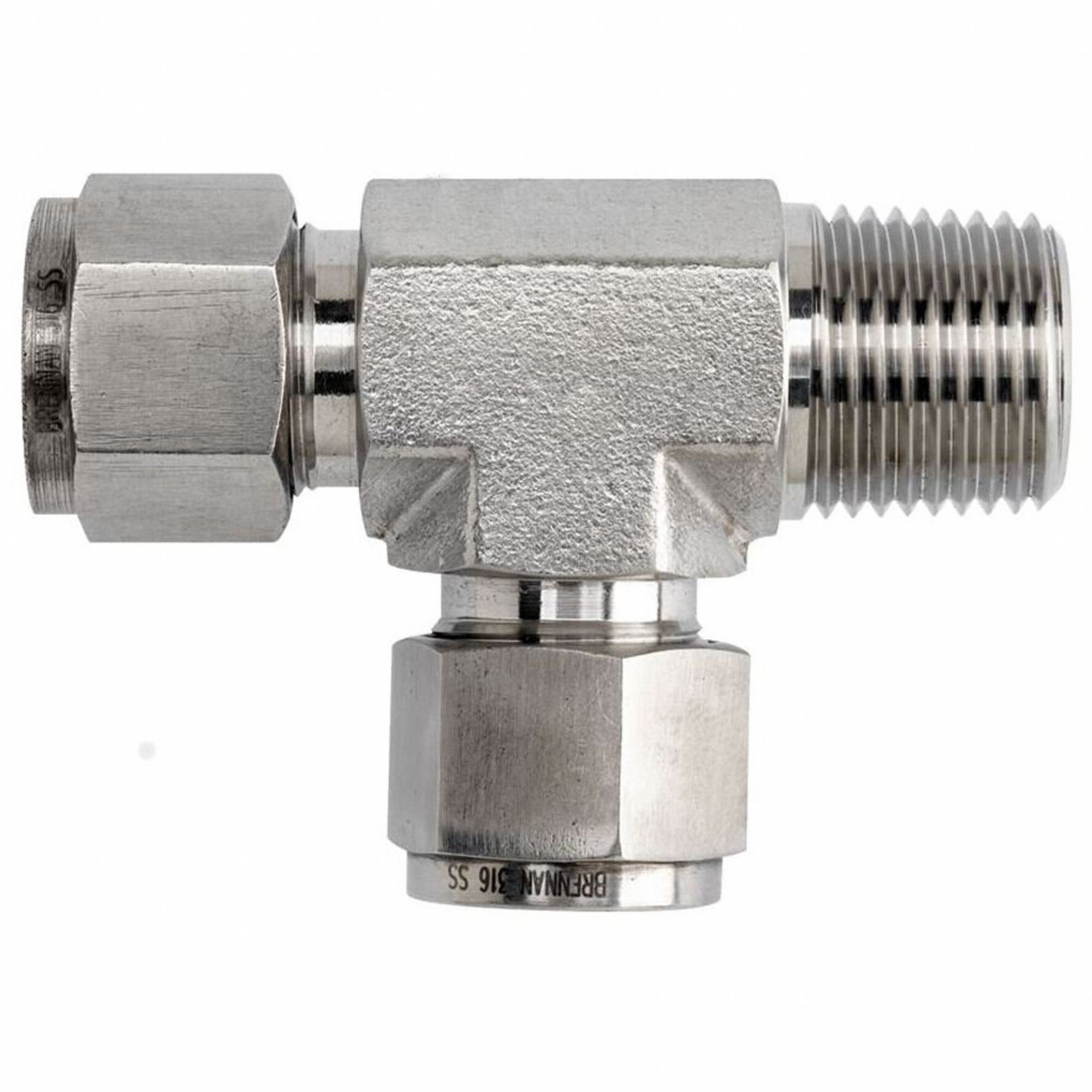 Compression Tee Fitting: 1/2 in OD x 3/8 in Pipe x 1/2 in OD Fitting Size