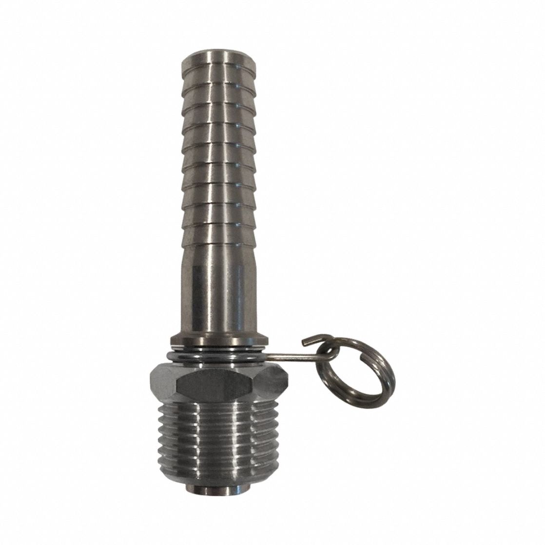 Swivel Hose Adapter: Stainless Steel, Stainless, 3 3/4 in Overall Lg, Barb