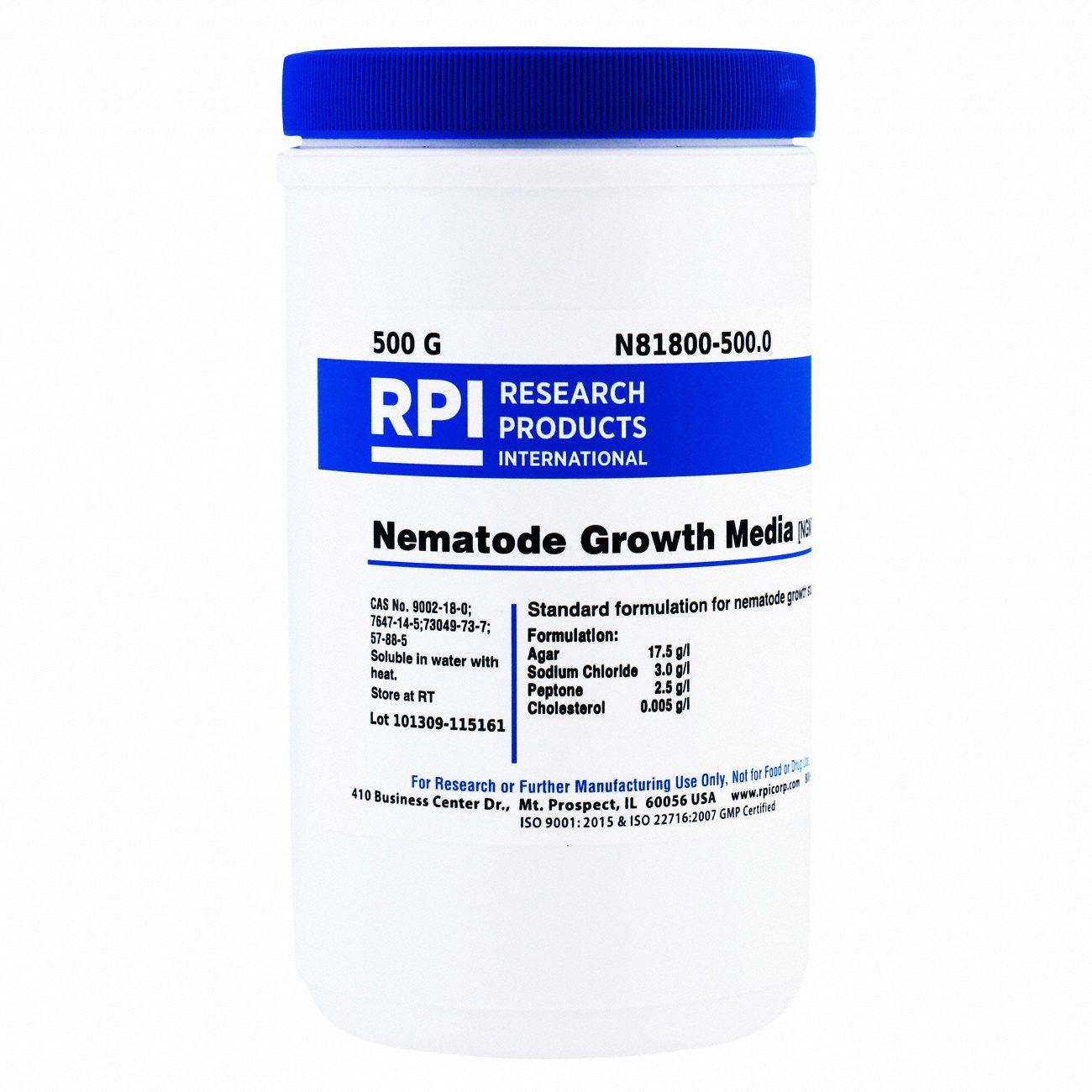Nematode Growth Medium: Lab, 500 g, 9002-18-0, Reagent, Powder, 18 mo Shelf Life, 1