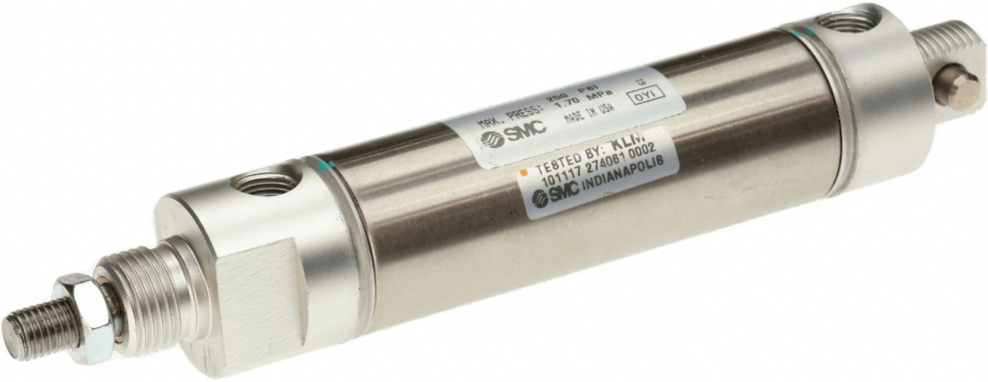 Round Body Cylinder: 1 1/2 in Bore, 1 in Stroke, Non-Repairable, Stainless Steel, Nose Mounting