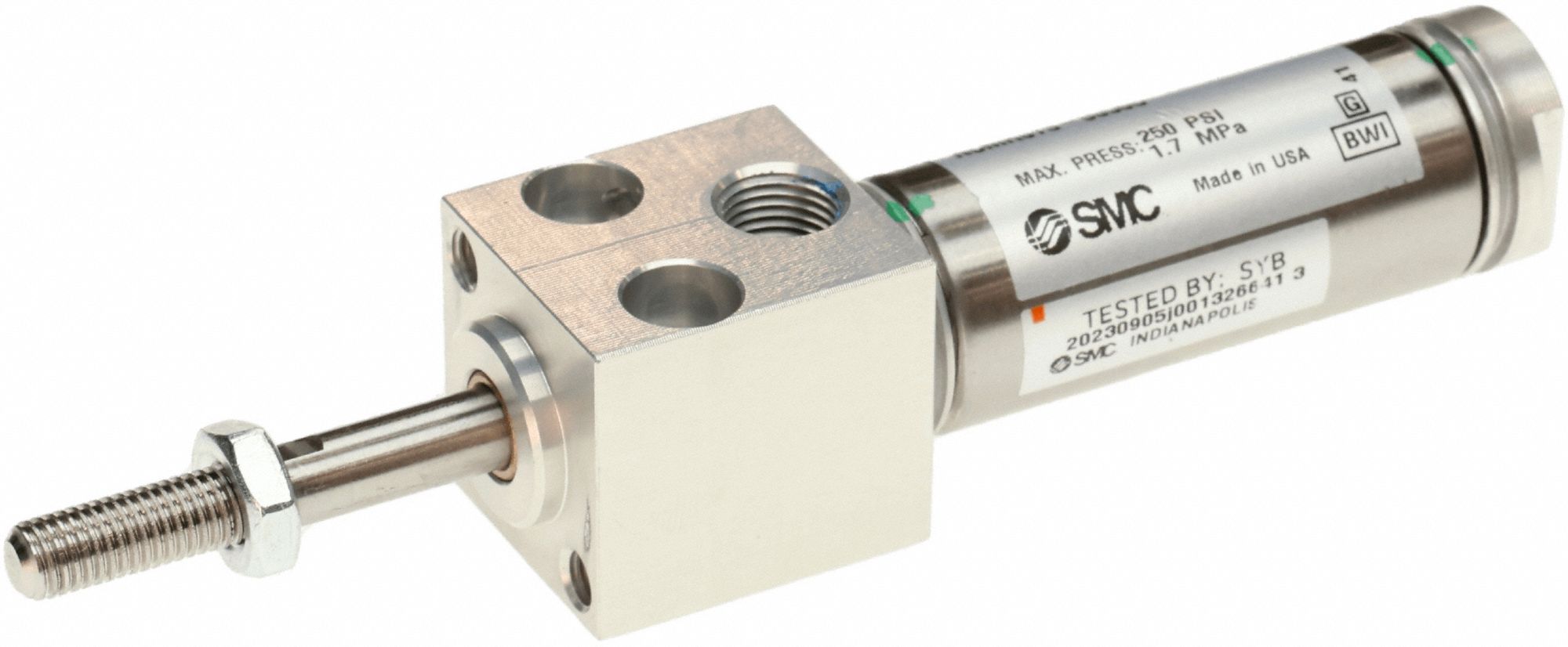 Round Body Cylinder: 3/4 in Bore, 1/2 in Stroke, Non-Repairable, Stainless Steel, Block Mounting