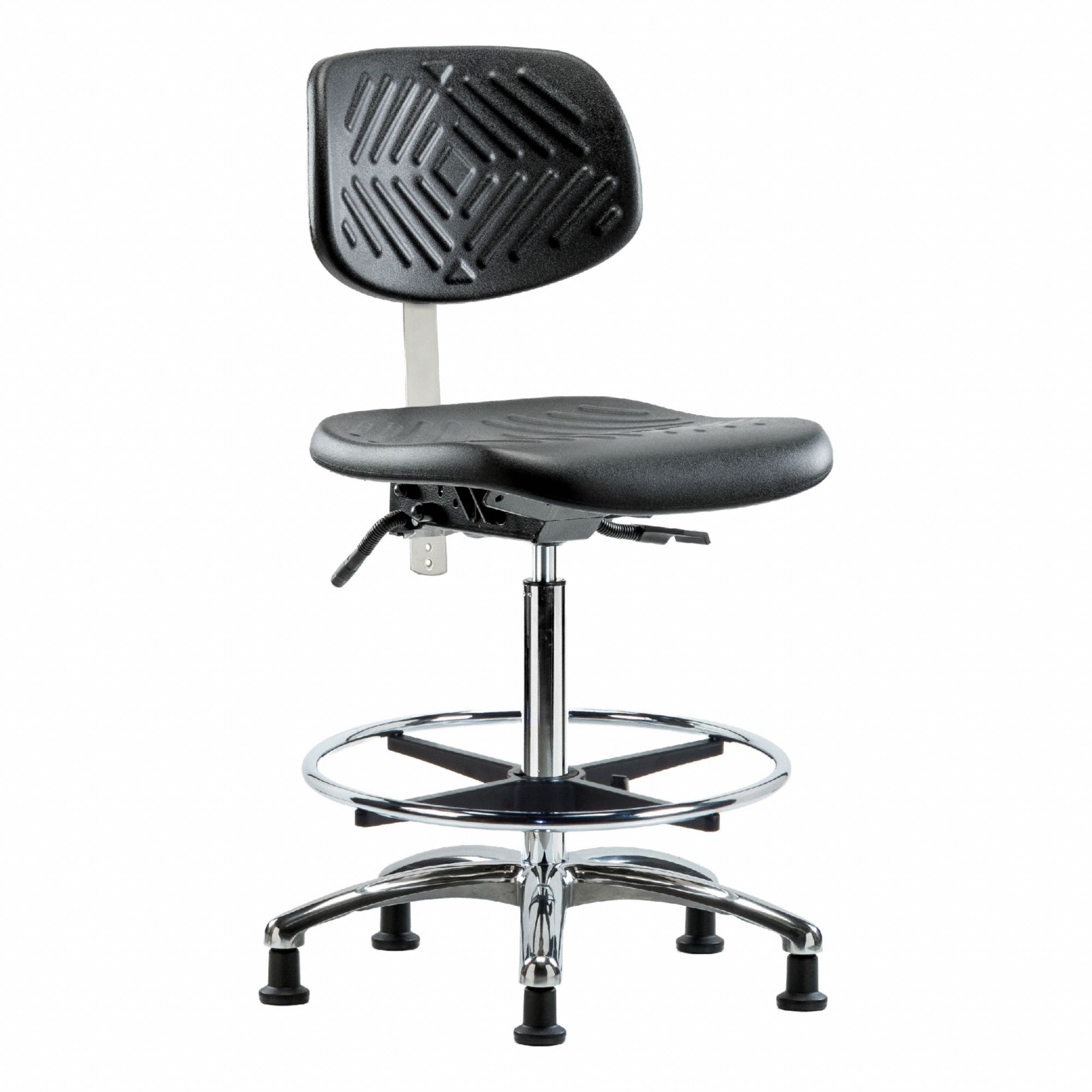 Cleanroom Task Chair: Polyurethane, Armless, Ht Range 24 1/2 in to 34 3/4 in, 16 in Seat Wd, ISO 4