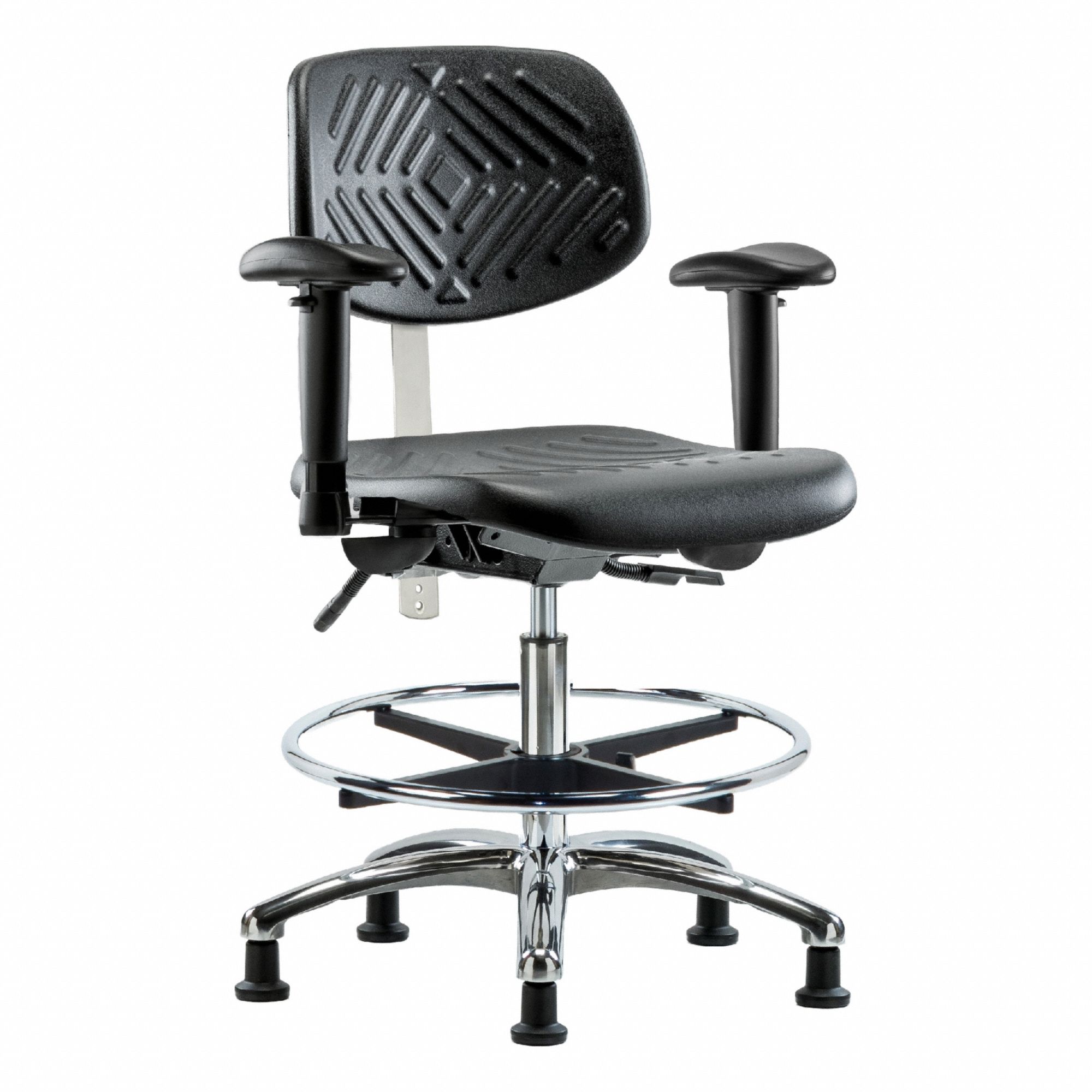 Cleanroom Task Chair: Polyurethane, Arms Included, Ht Range 20 1/4 in to 28 in, 16 in Seat Wd, Adj