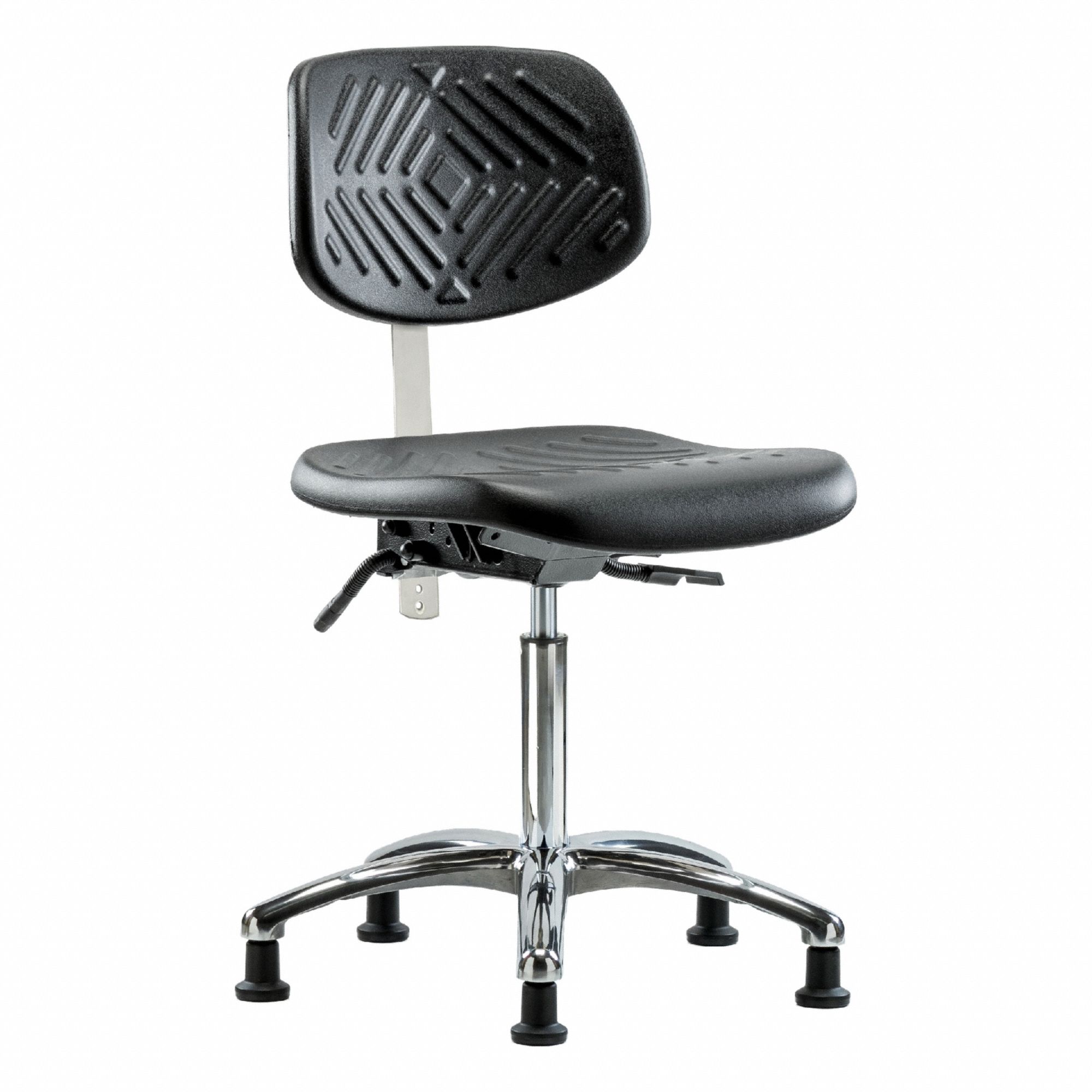 Cleanroom Task Chair: Polyurethane, Armless, Ht Range 20 1/4 in to 28 in, 16 in Seat Wd, 0 Casters