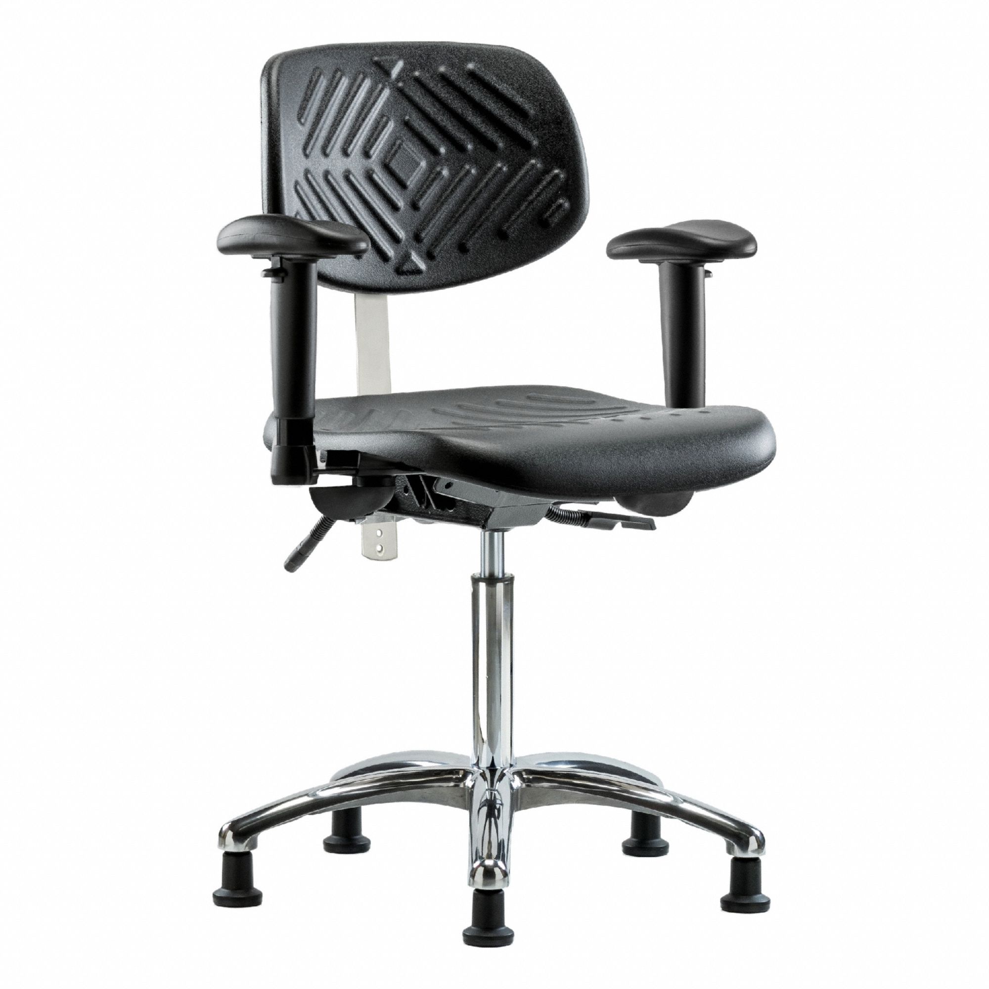 Cleanroom Task Chair: Polyurethane, Arms Included, Ht Range 20 1/4 in to 28 in, 16 in Seat Wd, Adj