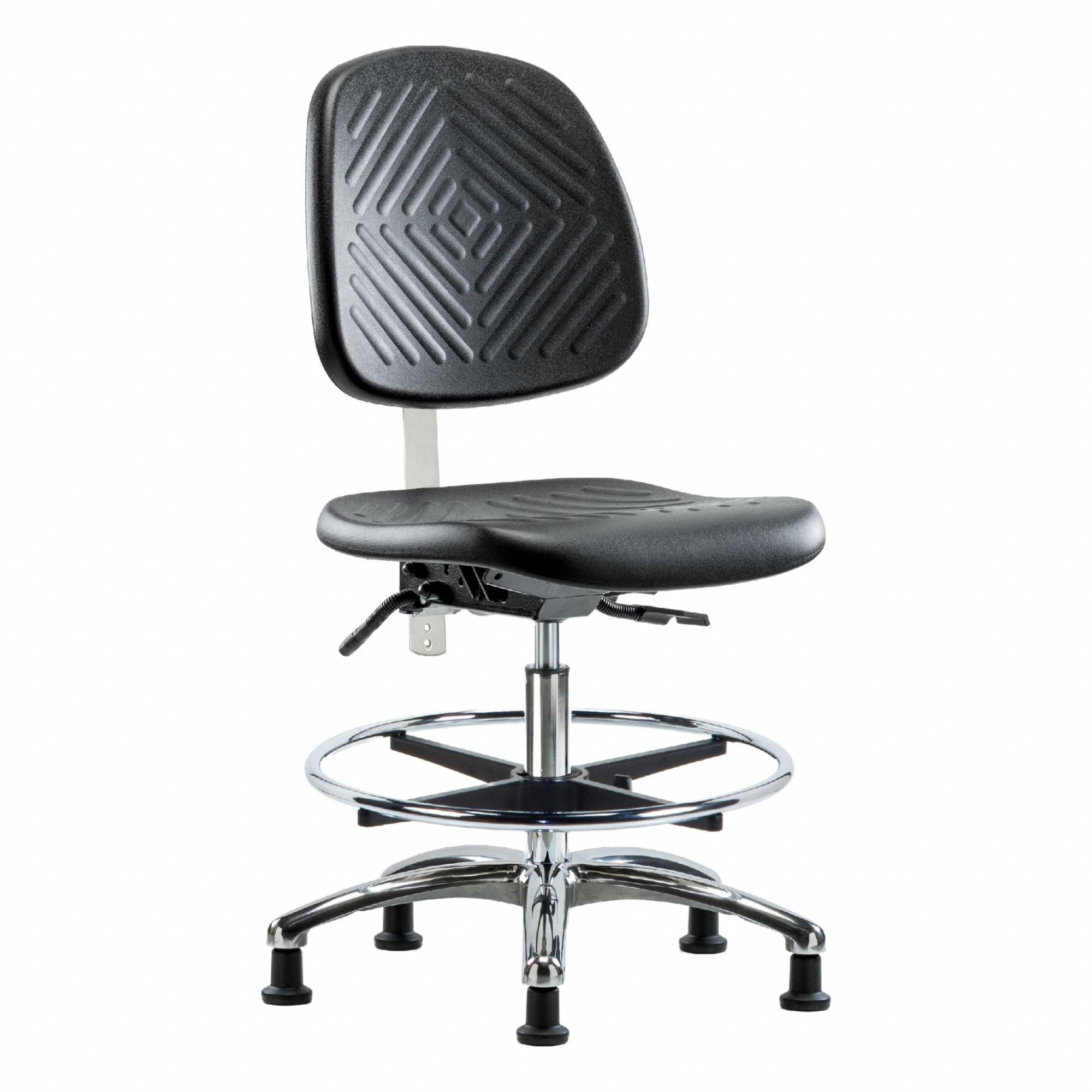 Cleanroom Task Chair: Polyurethane, Armless, Ht Range 20 1/4 in to 28 in, 16 in Seat Wd, 0 Casters