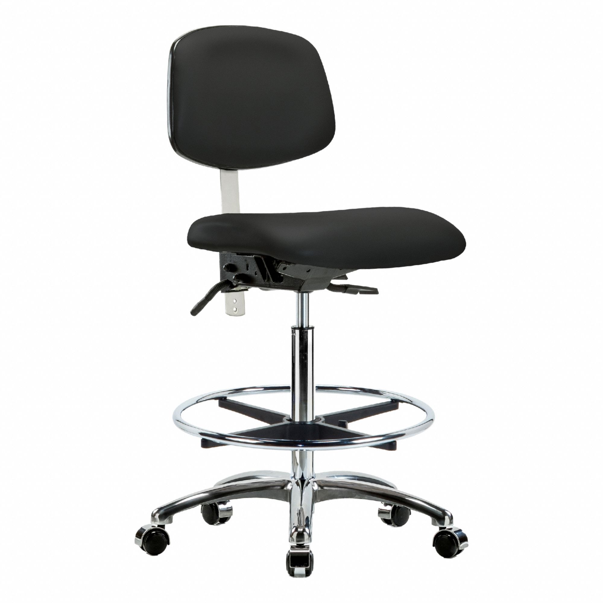 Cleanroom Task Chair: Vinyl, Armless, Ht Range 26 1/4 in to 36 in, 18 1/2 in Seat Wd, 17 in Seat Dp