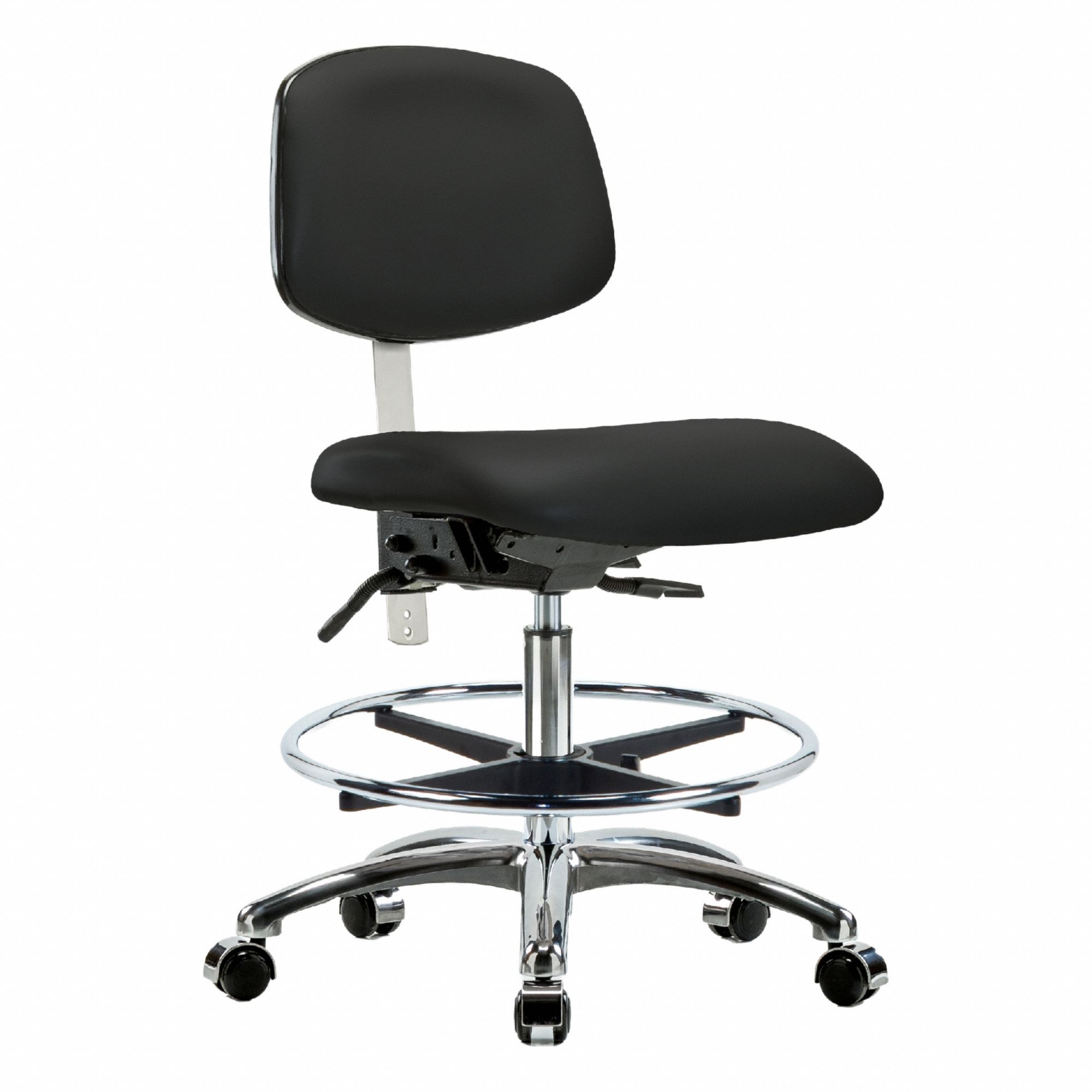 Cleanroom Task Chair: Vinyl, Armless, Ht Range 21 1/2 in to 29 in, 18 1/2 in Seat Wd, 17 in Seat Dp