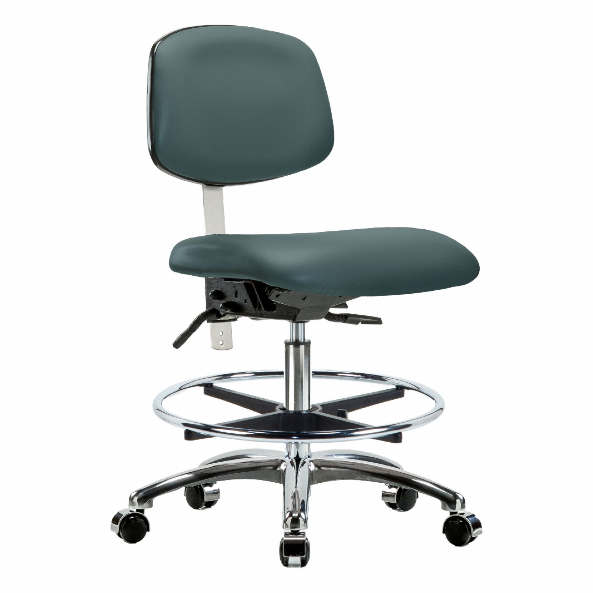 Cleanroom Task Chair: Vinyl, Armless, Ht Range 21 1/2 in to 29 in, 18 1/2 in Seat Wd, 17 in Seat Dp