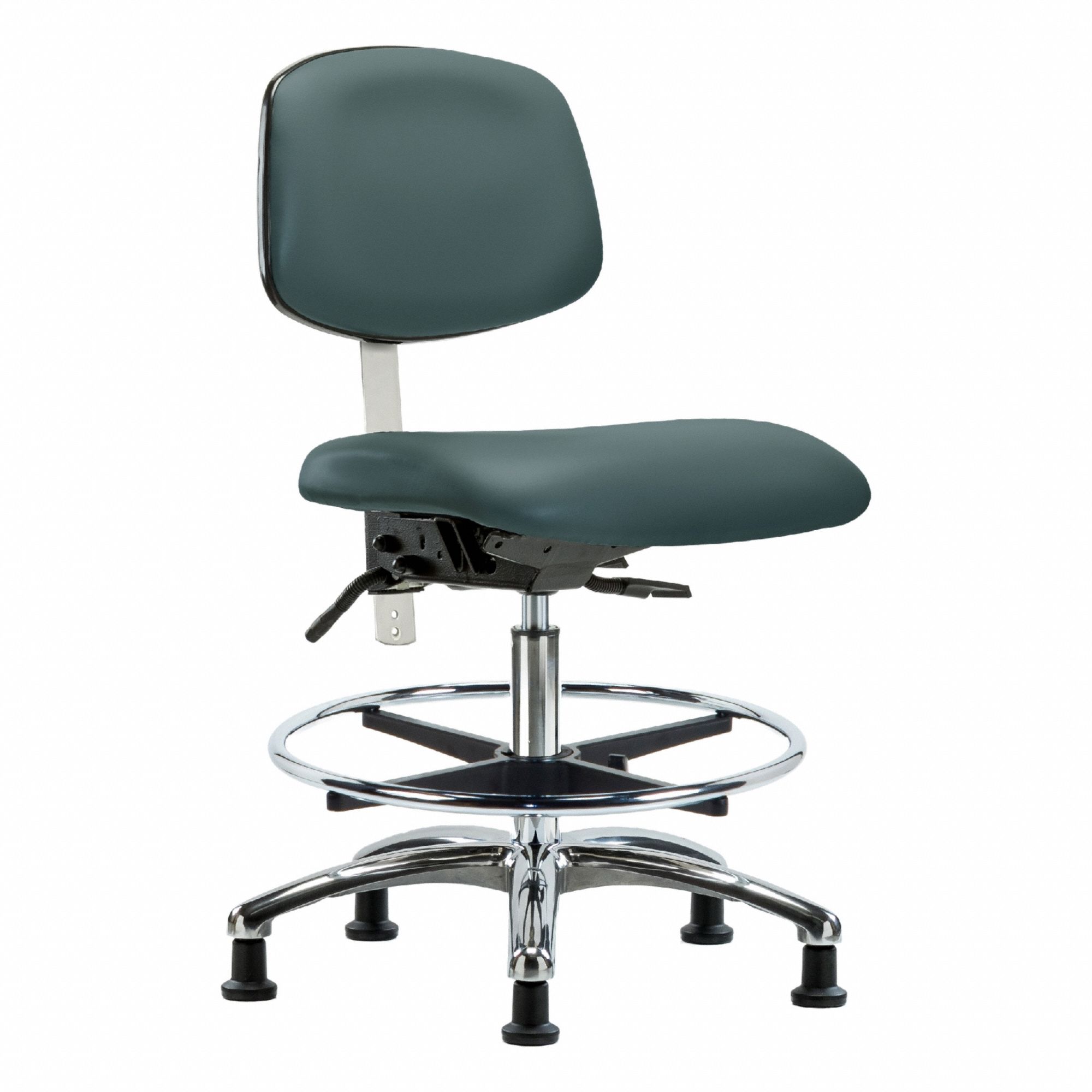 Cleanroom Task Chair: Vinyl, Armless, Ht Range 21 1/2 in to 29 in, 18 1/2 in Seat Wd, 17 in Seat Dp