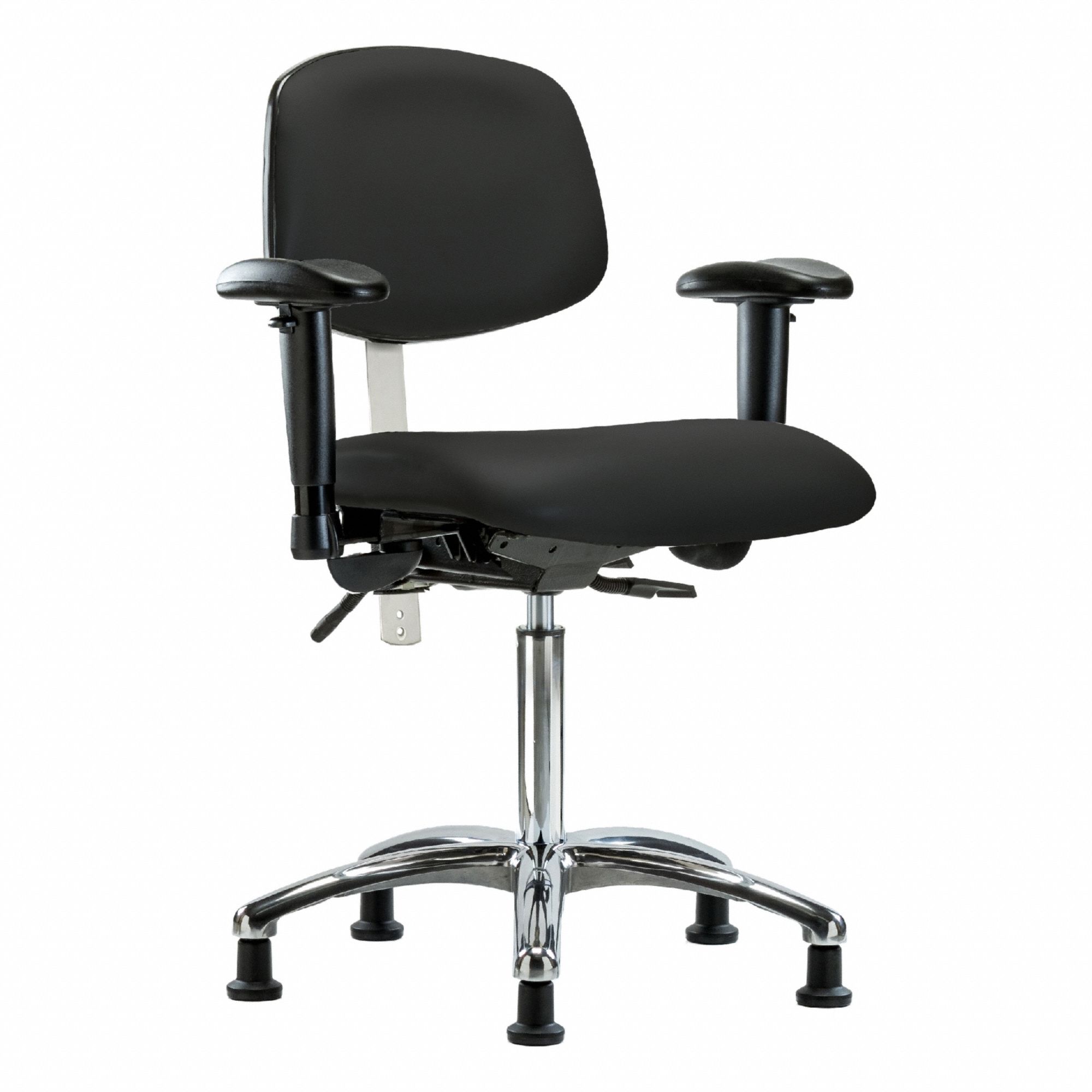 Cleanroom Task Chair: Vinyl, Arms Included, Ht Range 21 1/2 in to 29 in, 18 1/2 in Seat Wd, Adj