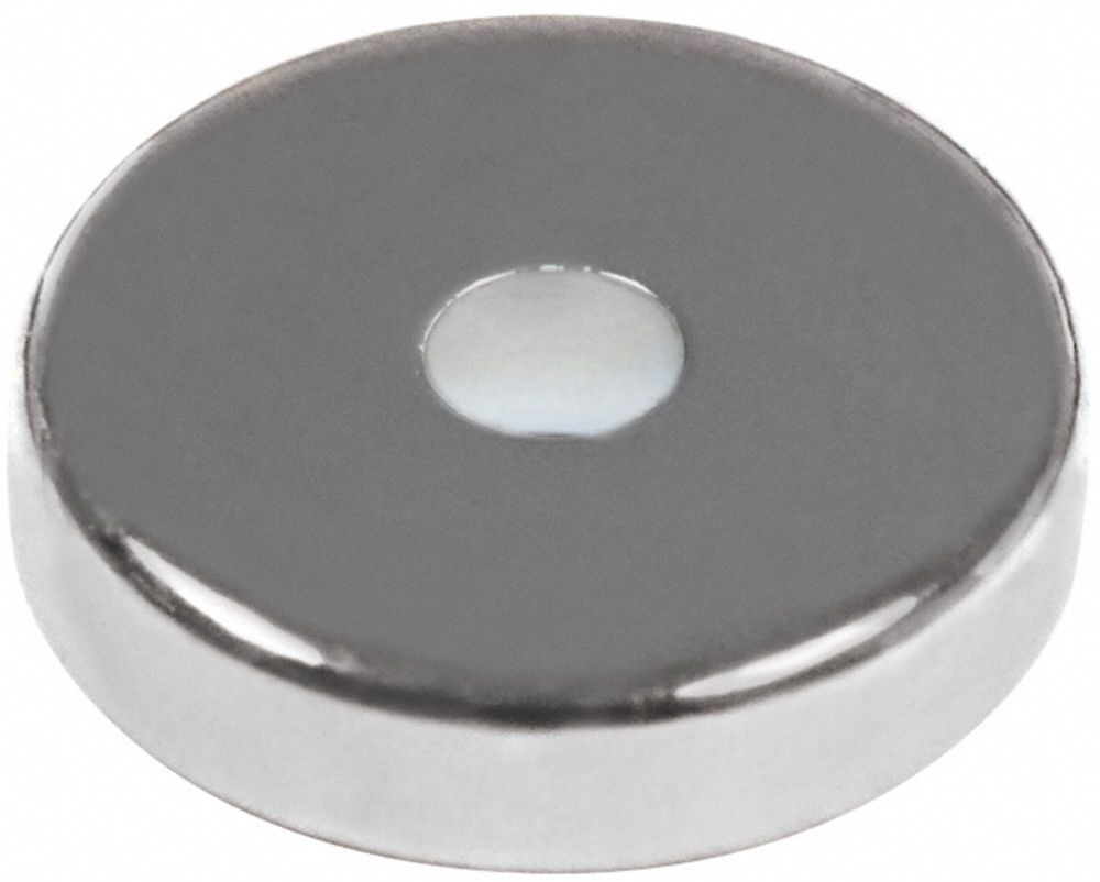 Rare Earth Magnet: Neodymium, 1/4 in Outside Dia, 0.06 in Thick, Ring Magnet, 35