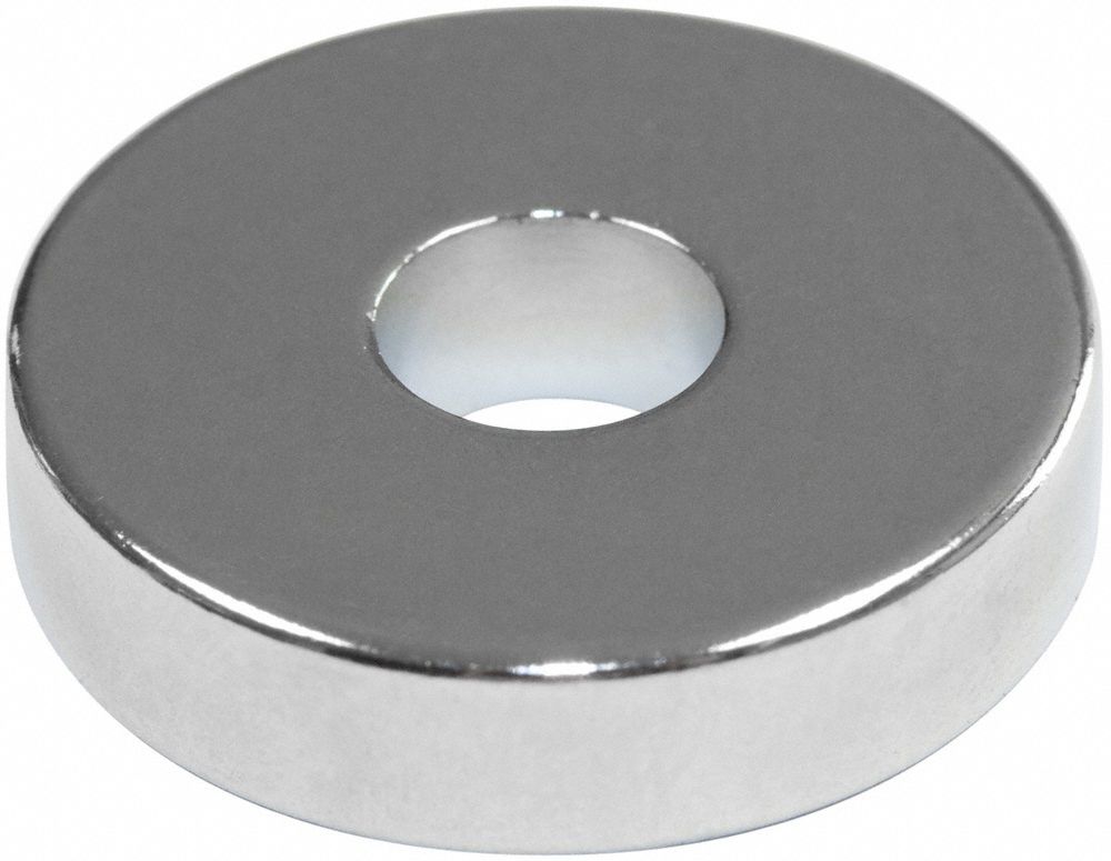 Rare Earth Magnet: Neodymium, 3/8 in Outside Dia, 0.1 in Thick, Ring Magnet, 35