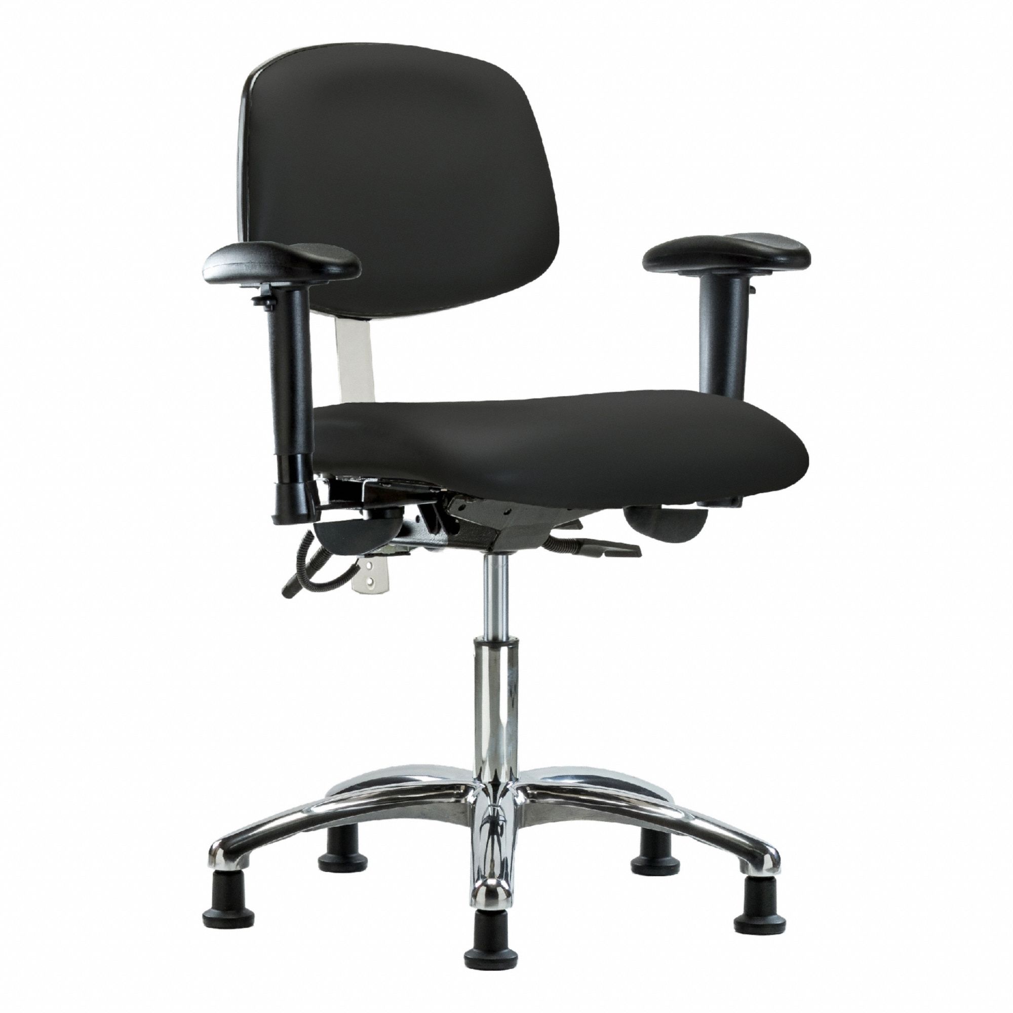 ESD/Cleanroom Chair: Vinyl, Arms Included, Ht Range 19 in to 24 in, 19 in Seat Wd, 18 in Seat Dp