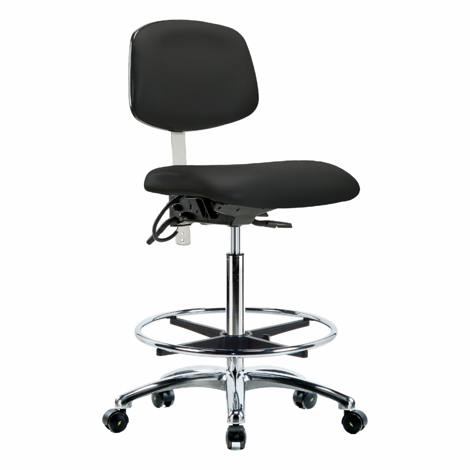 ESD/Cleanroom Task Chair: Vinyl, Armless, Ht Range 26 1/4 in to 36 in, 19 in Seat Wd, 18 in Seat Dp