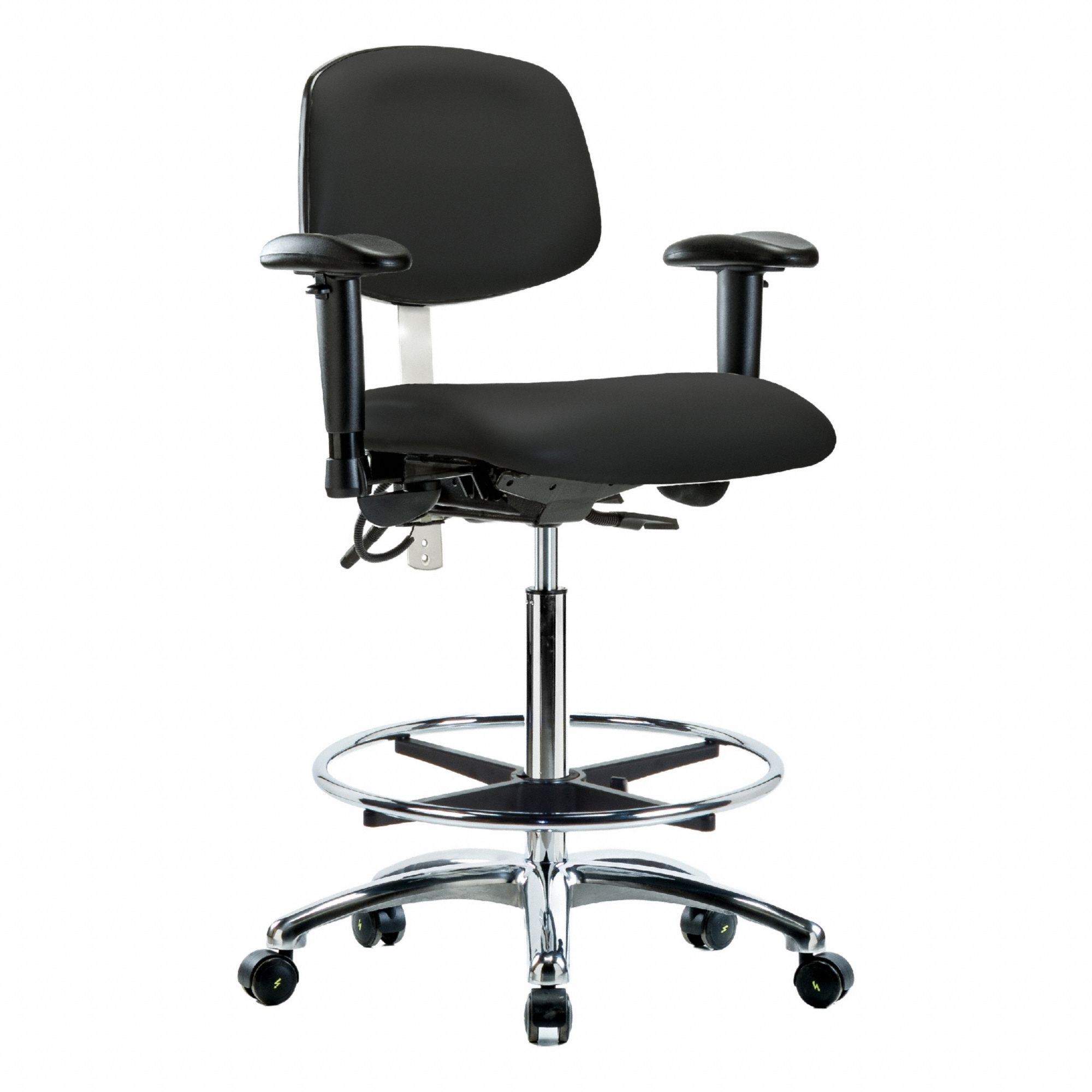ESD/Cleanroom Task Chair: Vinyl, Arms Included, Ht Range 26 1/4 in to 36 in, 19 in Seat Wd, Adj