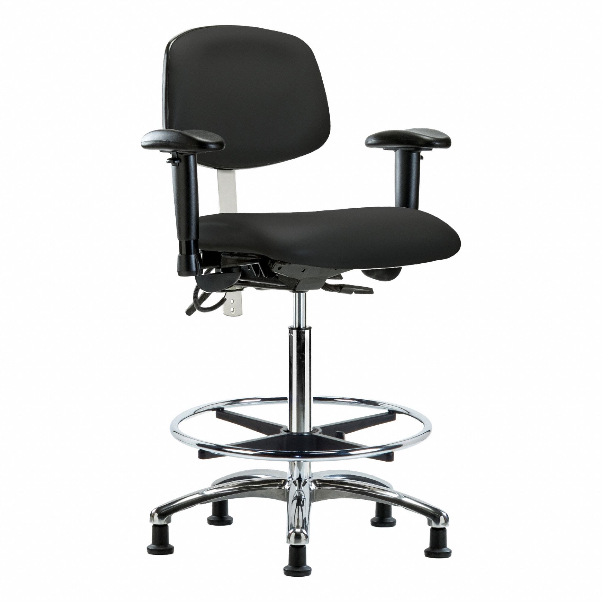 ESD/Cleanroom Task Chair: Vinyl, Arms Included, Ht Range 26 1/4 in to 36 in, 19 in Seat Wd, Adj