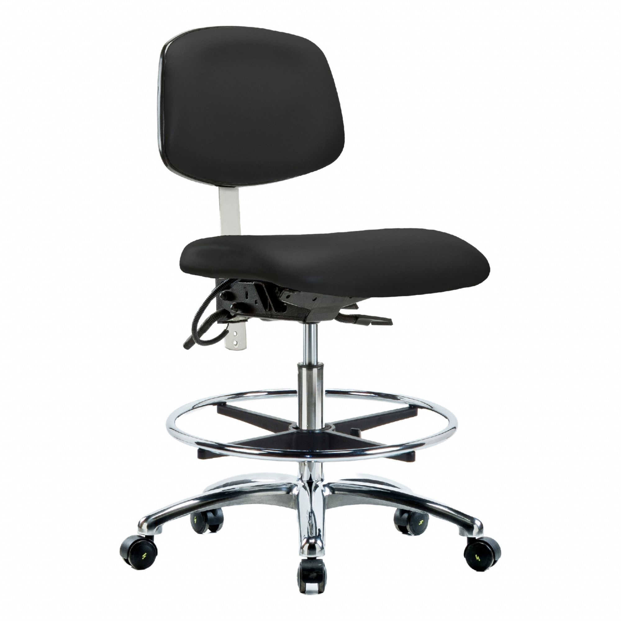 ESD/Cleanroom Task Chair: Vinyl, Armless, Ht Range 21 1/2 in to 29 in, 19 in Seat Wd, 18 in Seat Dp