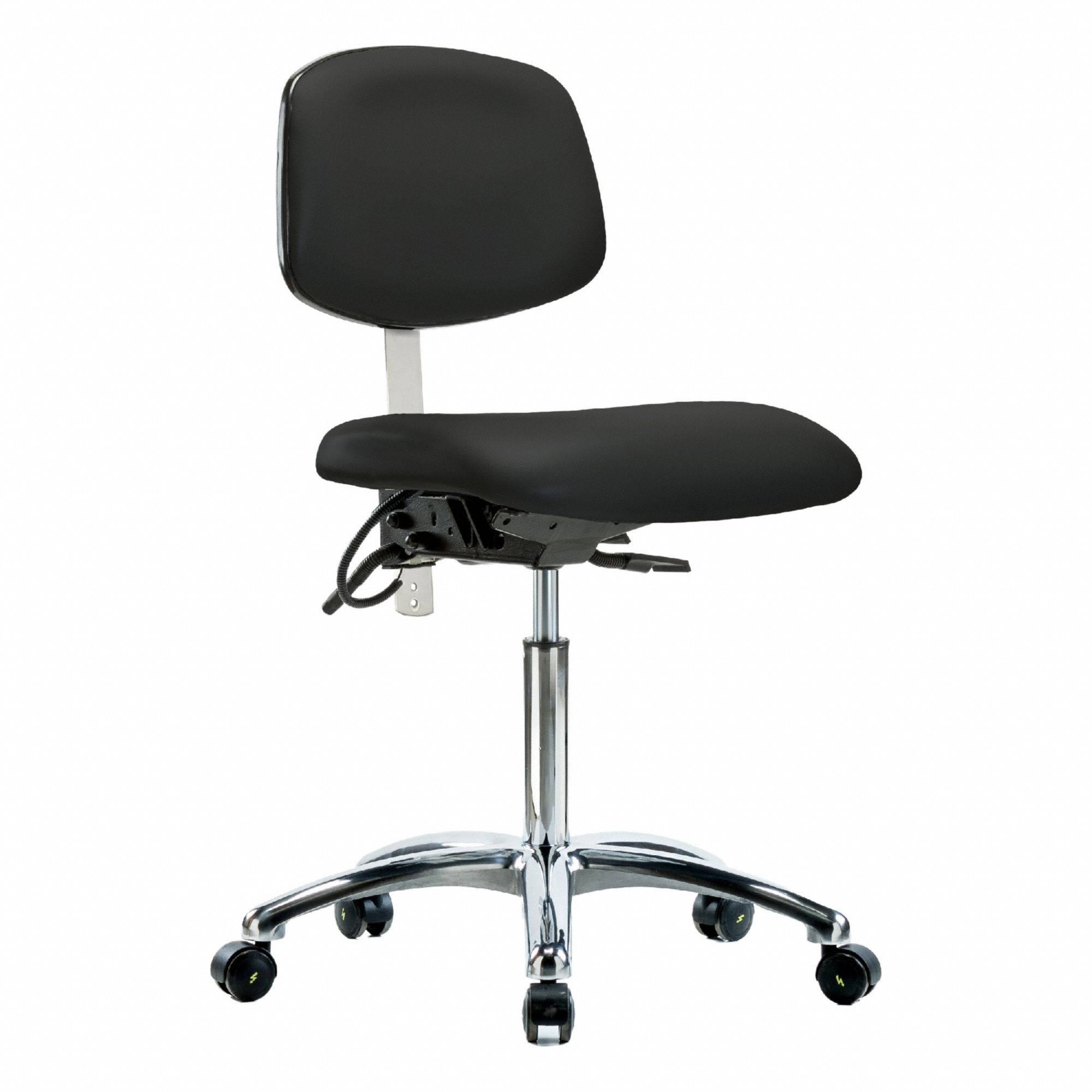 ESD/Cleanroom Task Chair: Vinyl, Armless, Ht Range 21 1/2 in to 29 in, 19 in Seat Wd, 18 in Seat Dp