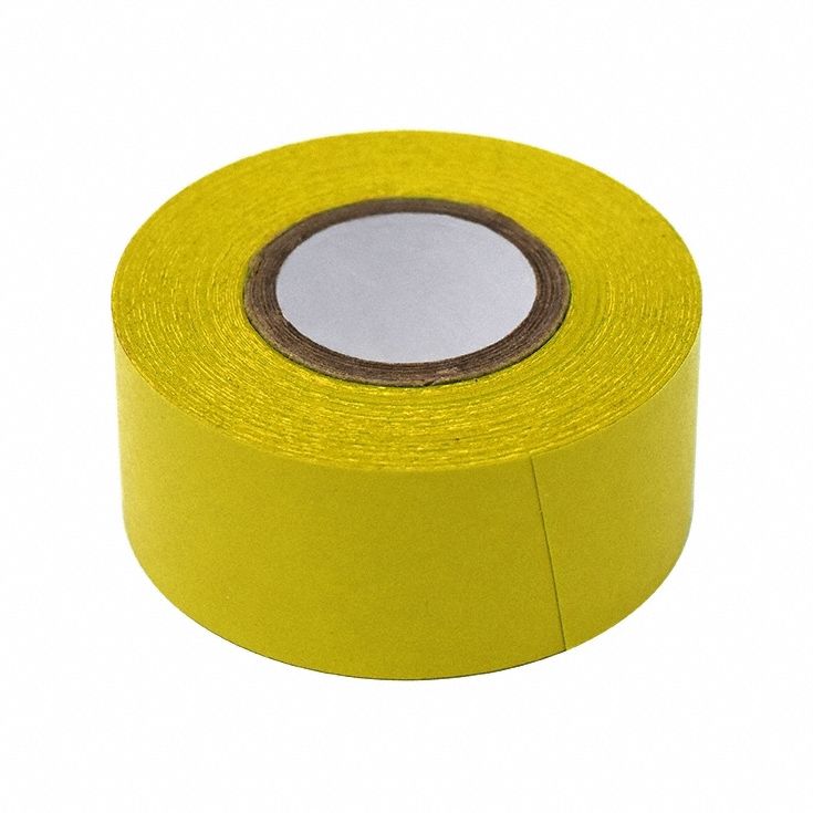 Laboratory Labeling Tape: 1 in Label Wd, 6.3 mil Label Thick, 500 in Roll Lg, Yellow, Kraft Flatback