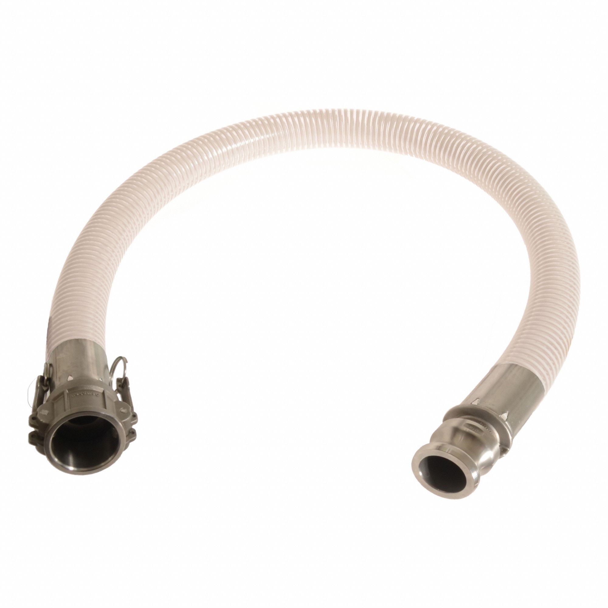 Food Grade Transfer Hose Assembly: 1 1/4 in Hose Inside Dia., 99 psi, Clear/White